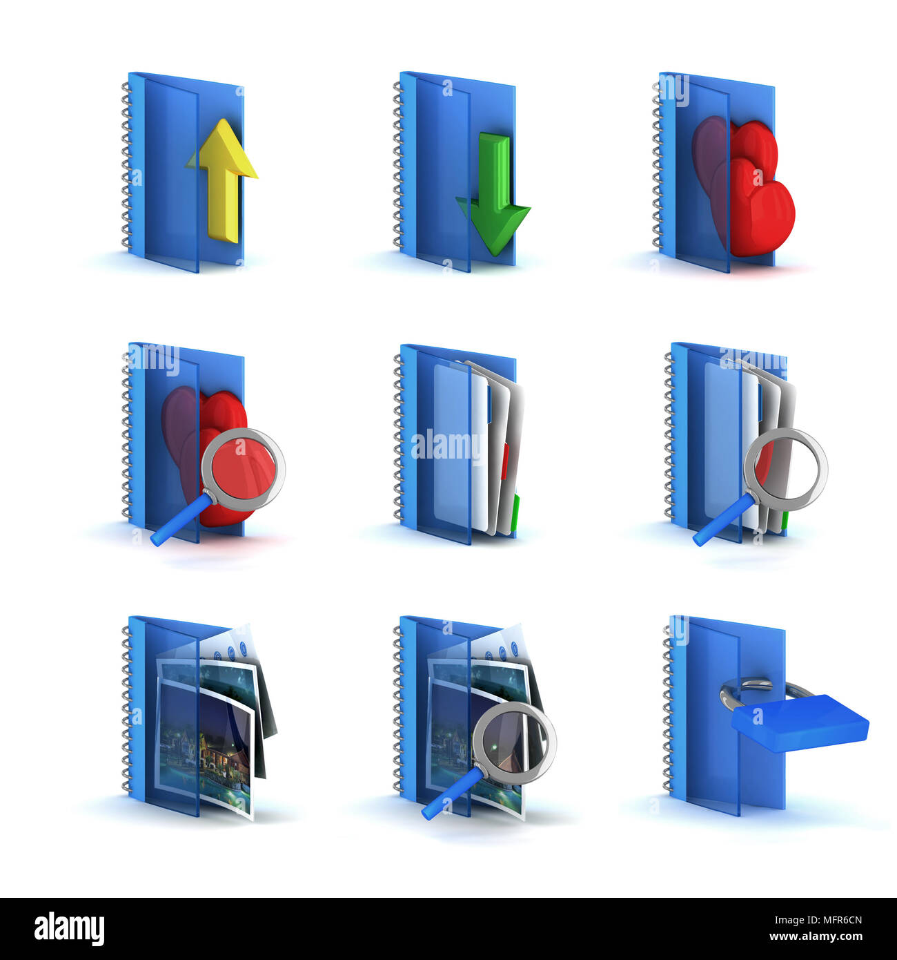 3d raster folders icons isolated on white background Stock Photo - Alamy