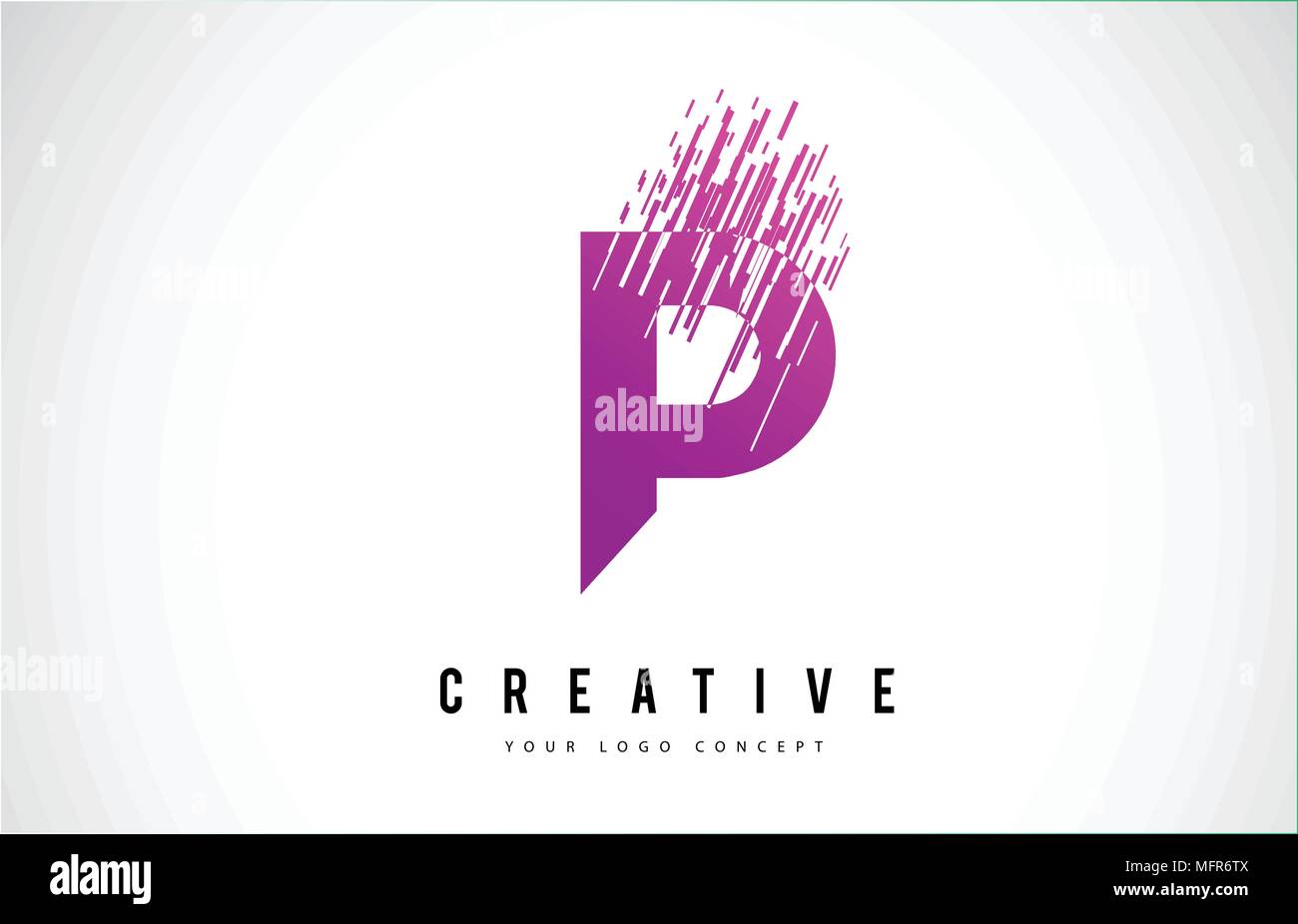 P Letter Logo Design with Purple Colors and Shattered Creative Particle ...