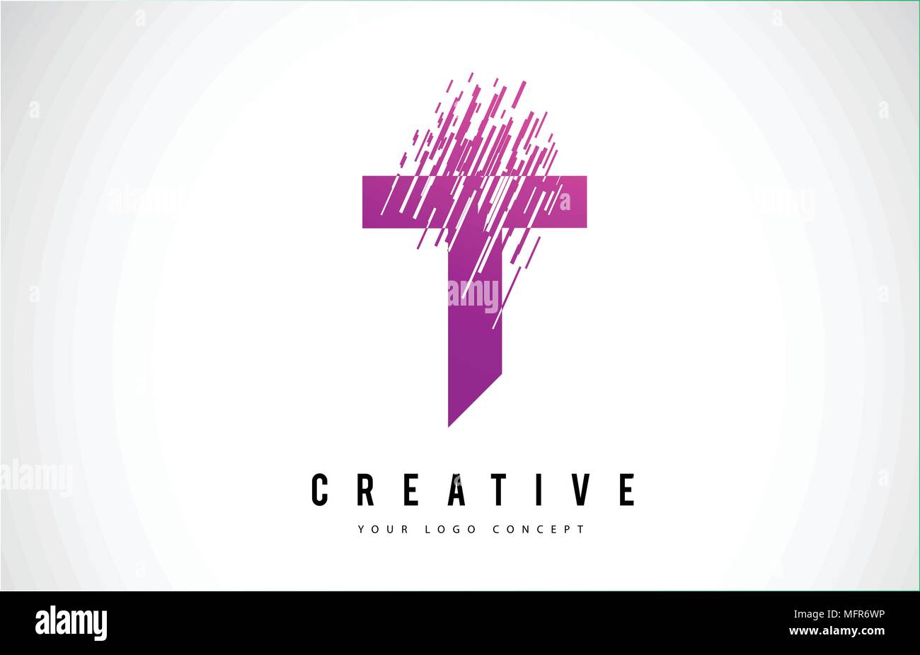 T Letter Logo Design with Purple Colors and Shattered Creative Particle ...