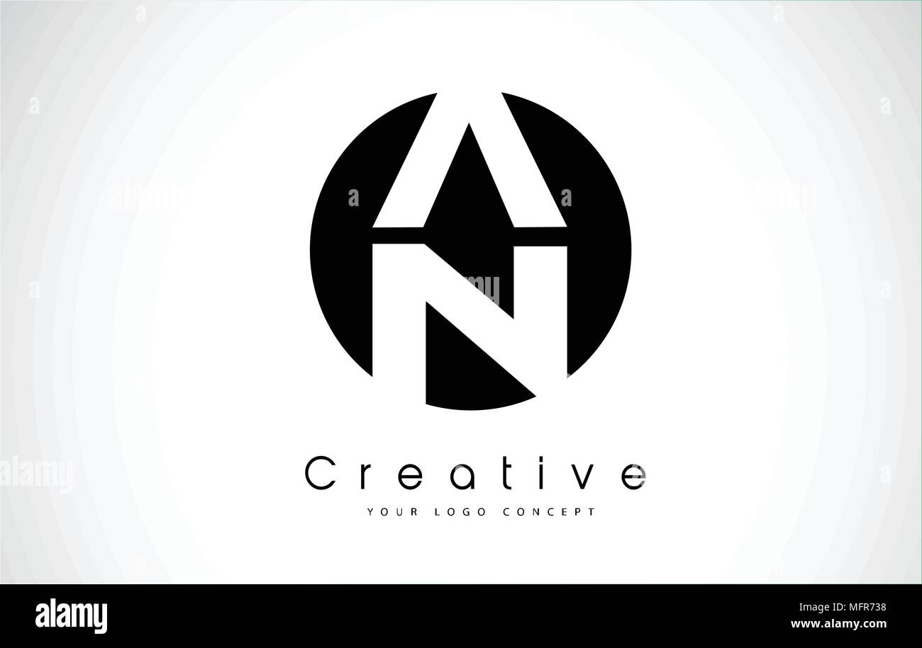 AN Letter Logo Design inside a Black Circle. Creative Lettering Logo ...
