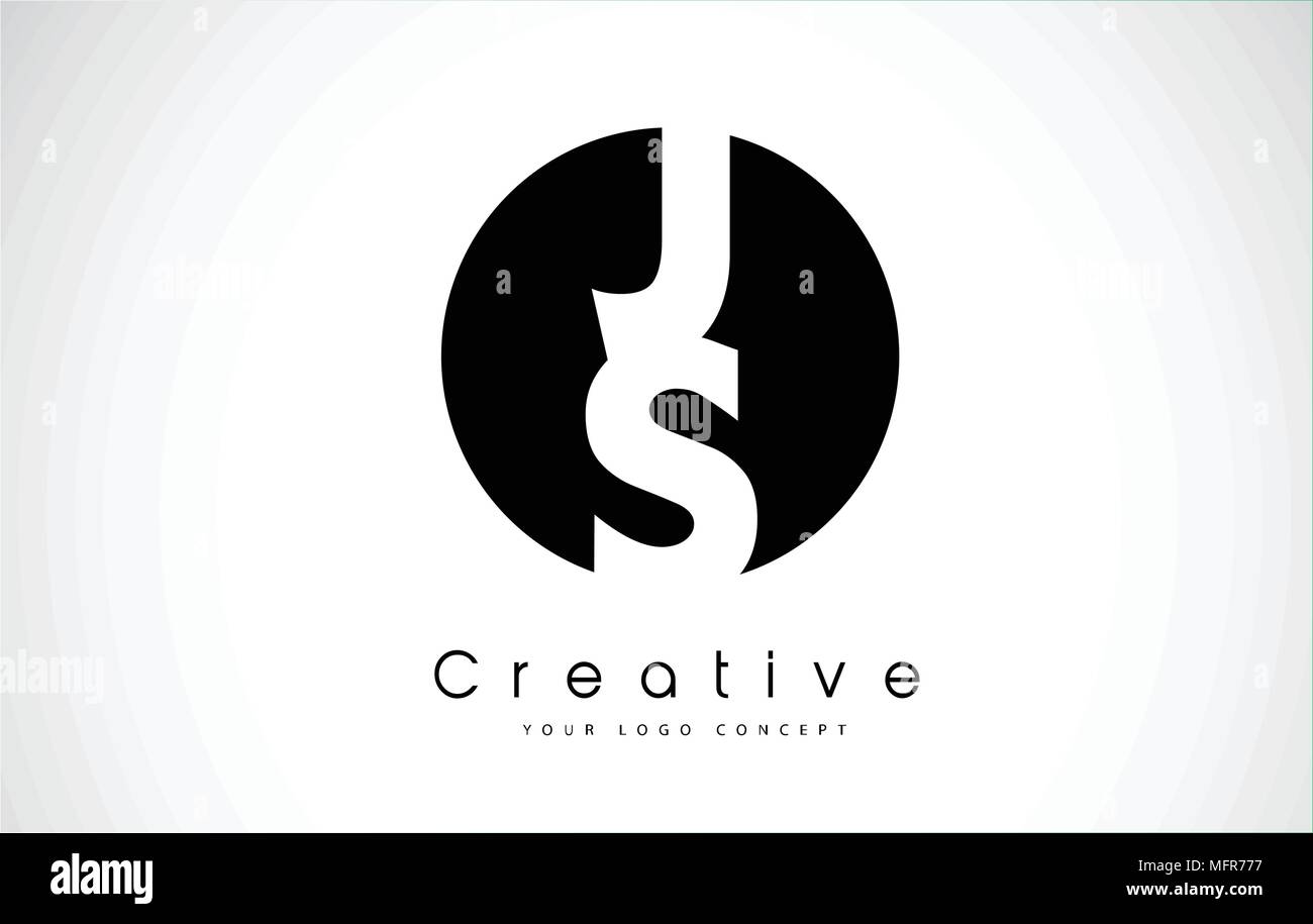 JS Letter Logo Design inside a Black Circle. Creative Lettering Logo Vector Illustration. Stock Vector