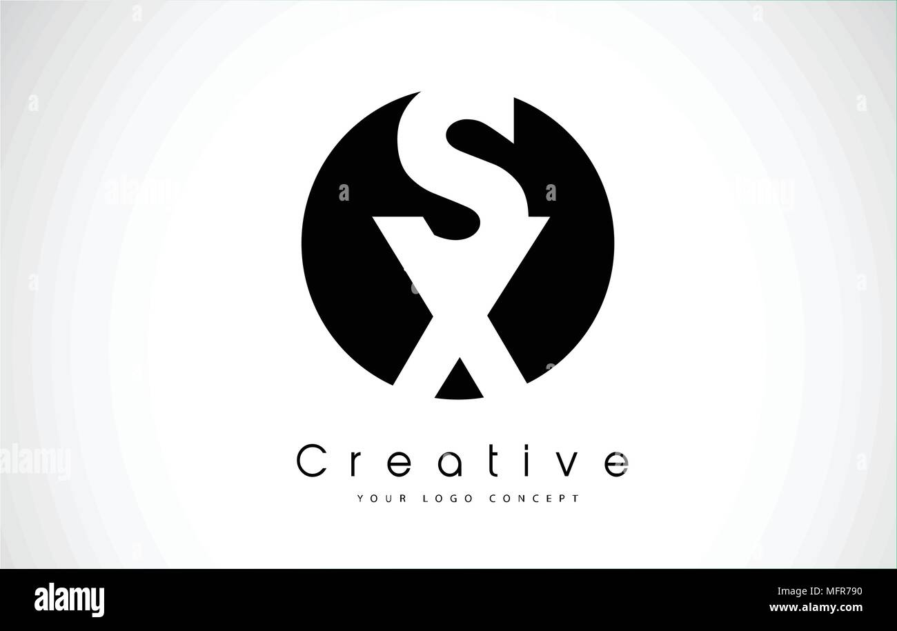 SX Letter Logo Design inside a Black Circle. Creative Lettering Logo Vector Illustration. Stock Vector