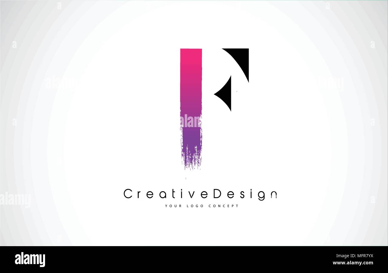 F Letter Logo Design with Creative Pink Purple Brush Stroke Vector ...