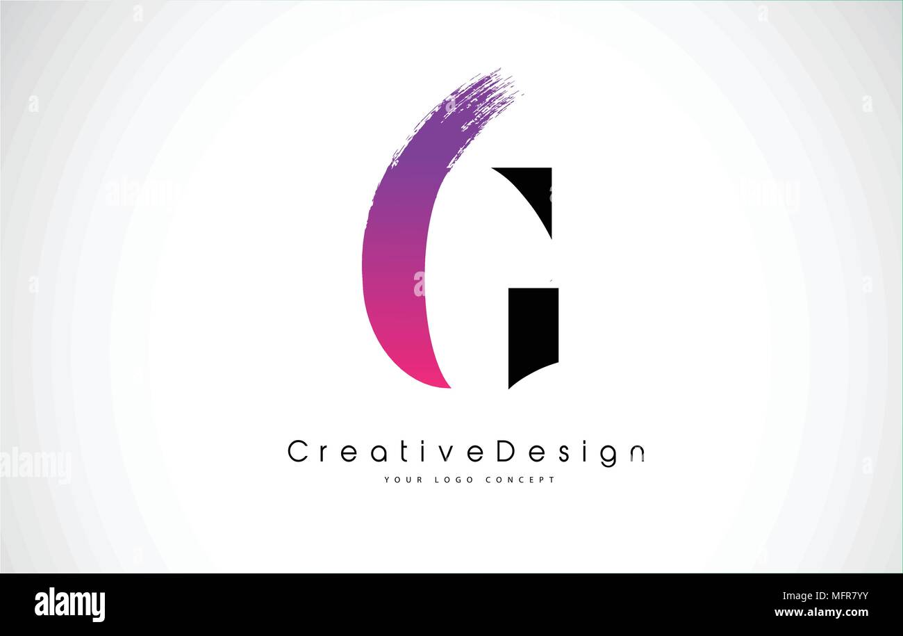 G Letter Logo Design with Creative Pink Purple Brush Stroke Vector ...