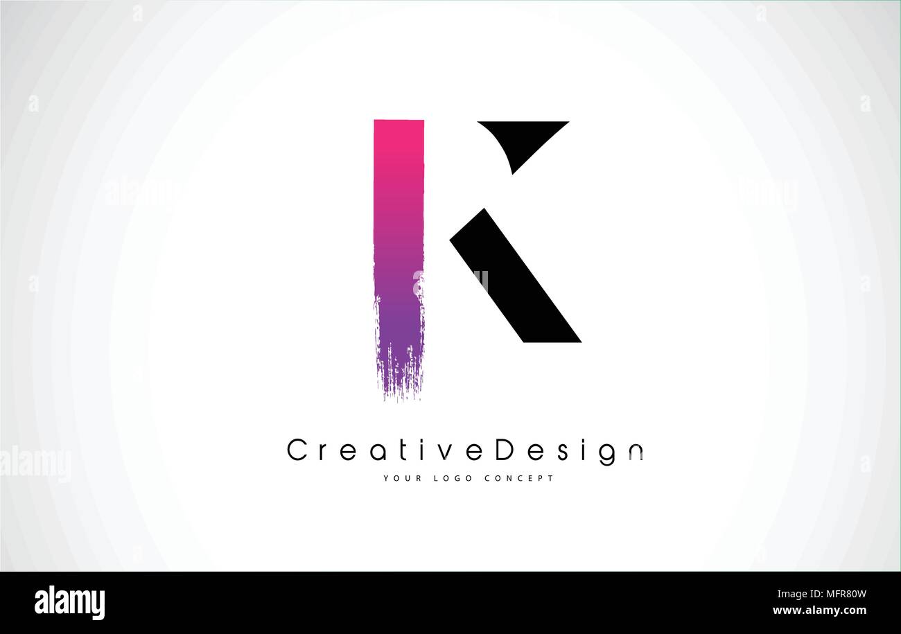 K Letter Logo Design with Creative Pink Purple Brush Stroke Vector ...