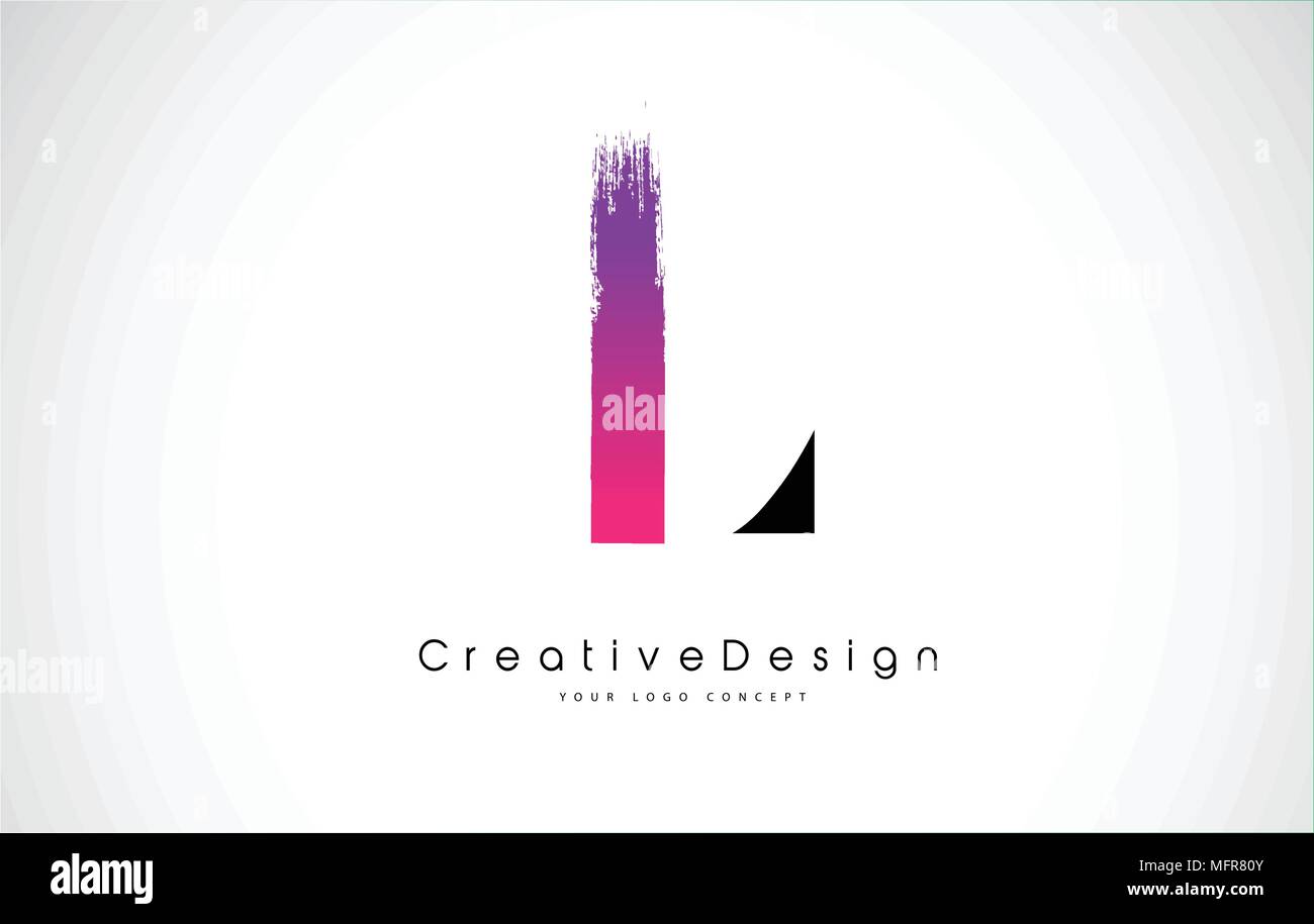 L Letter Logo Design with Creative Pink Purple Brush Stroke Vector ...