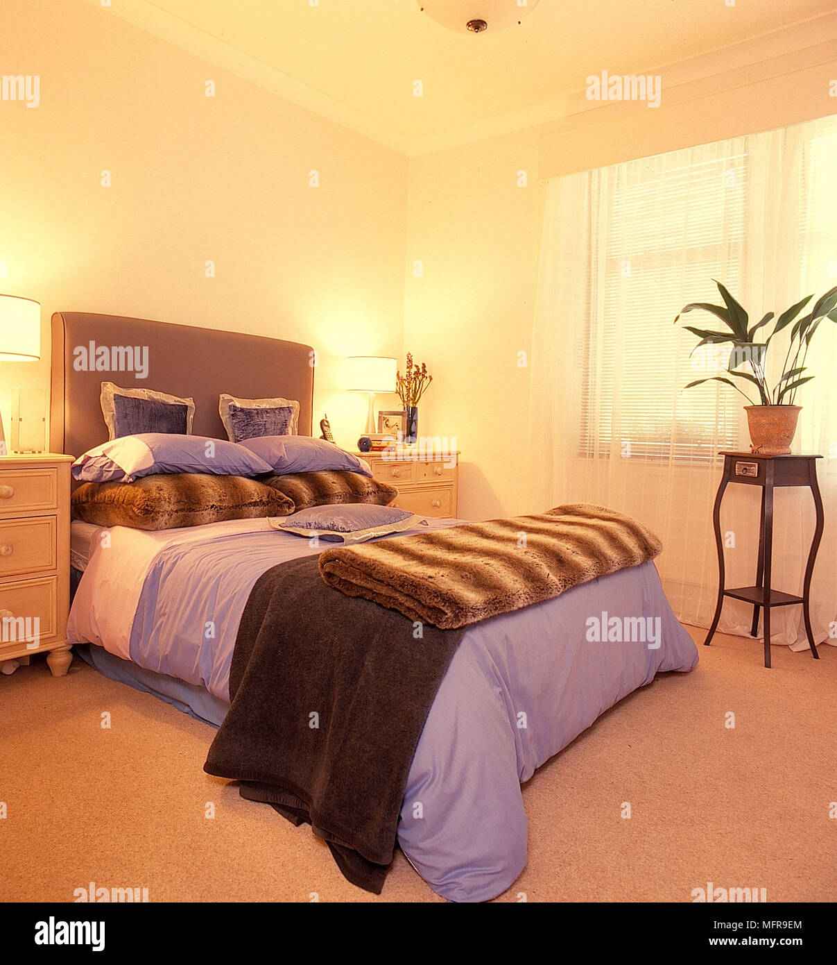 Bedroom Cream Walls Tall Taupe Bedhead Lilac Linen Brown