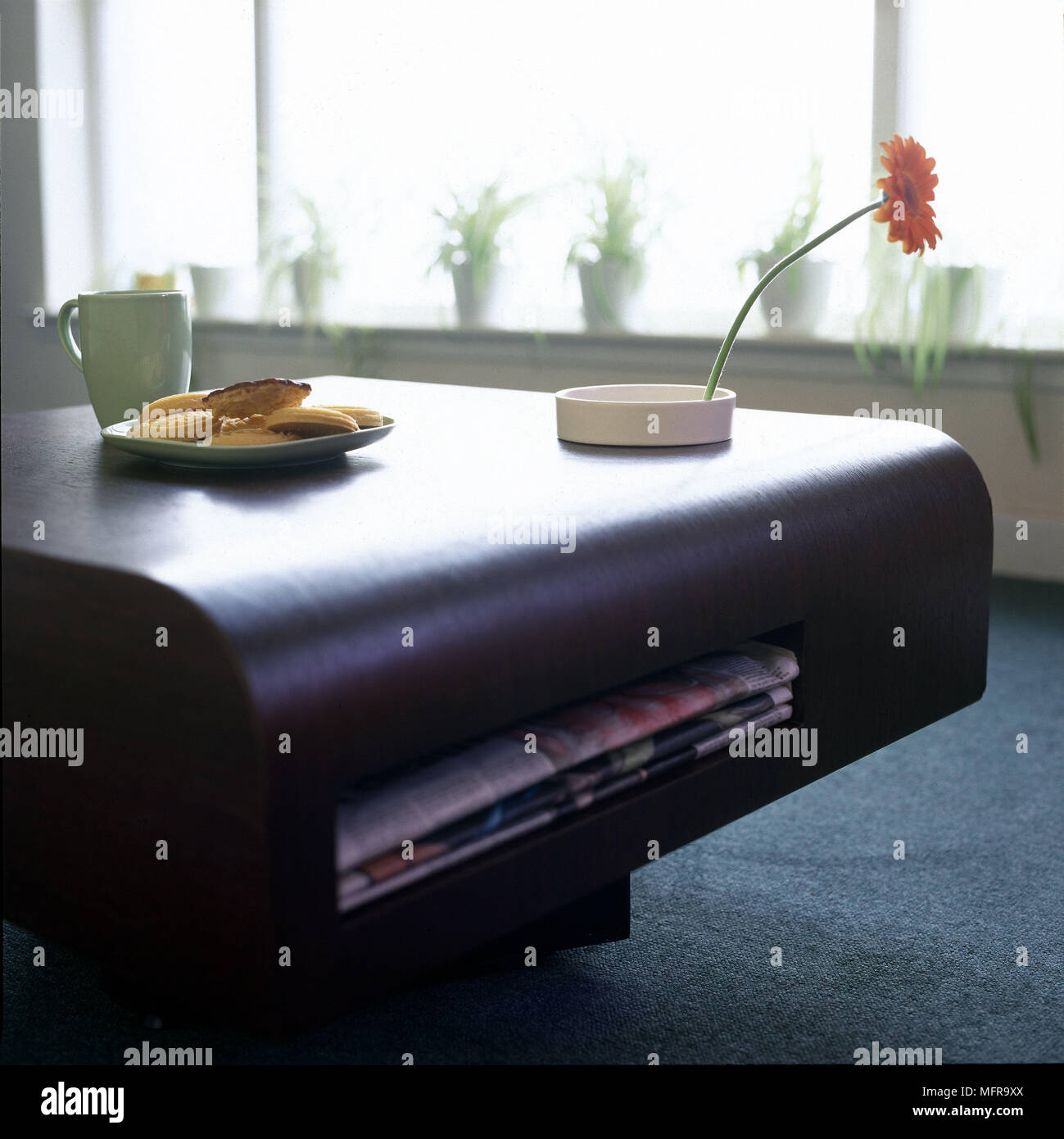 Modern black leather table Stock Photo Alamy