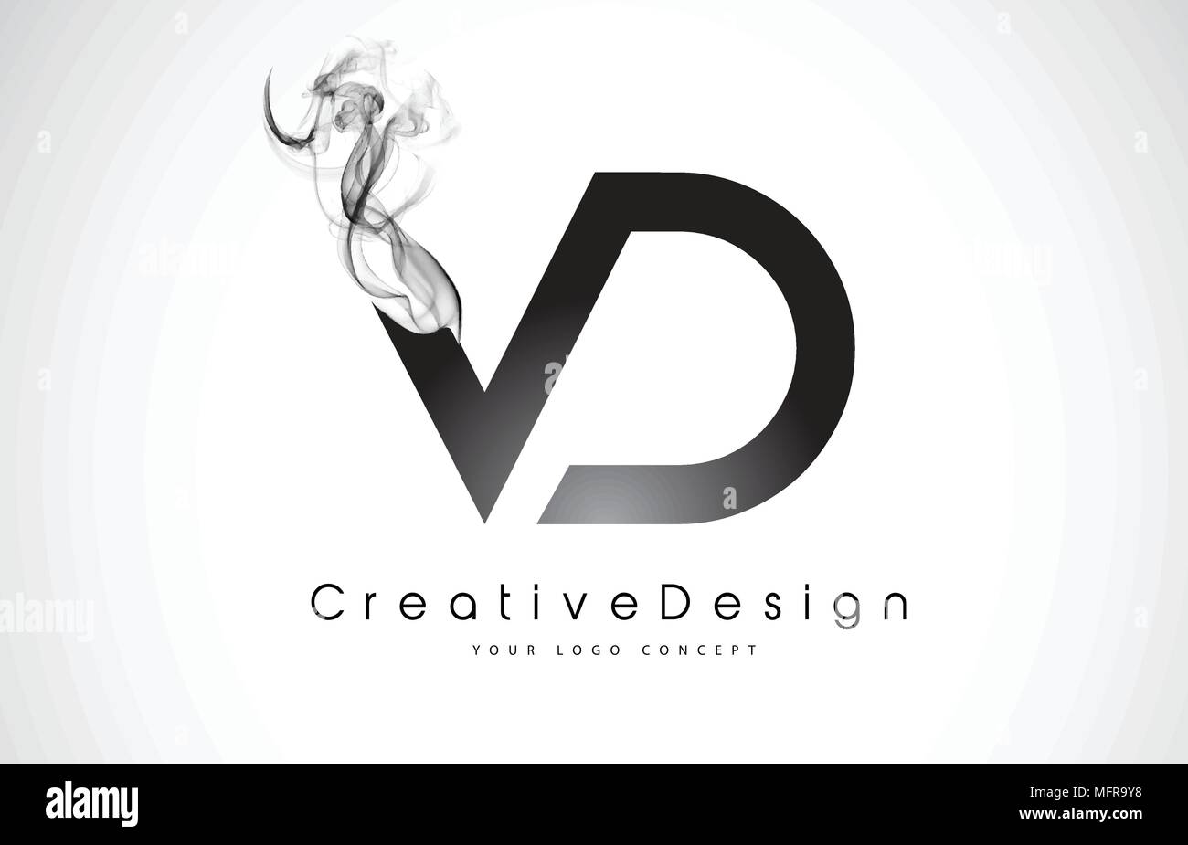 VD Letter Logo Design with Black Smoke. Creative Modern Smoke Letters Vector Icon Logo Illustration. Stock Vector