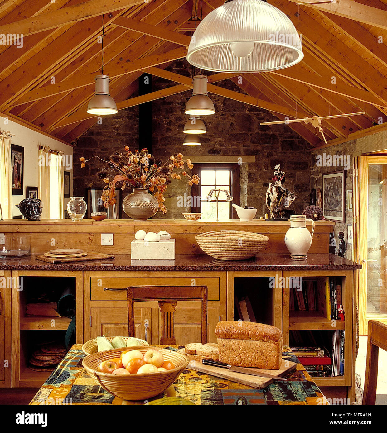 Open Plan Country Kitchen In Barn Conversion Sloping Wood