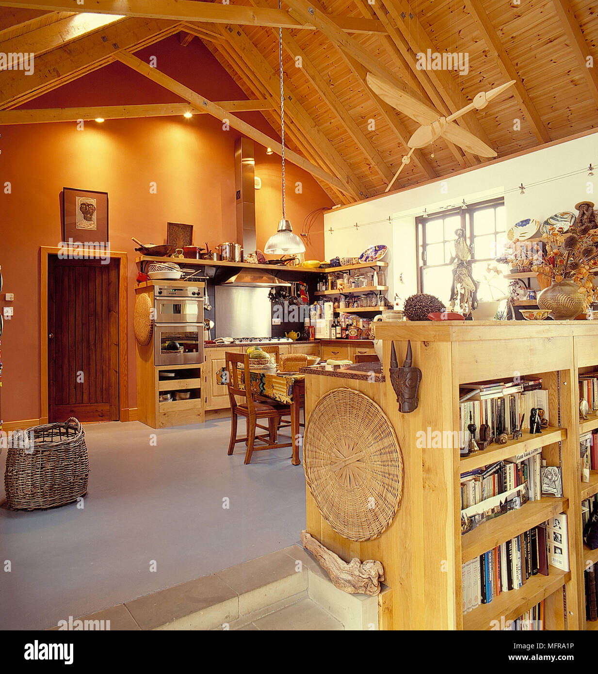 Open Plan Split Level Country Kitchen In Barn Conversion Neutral