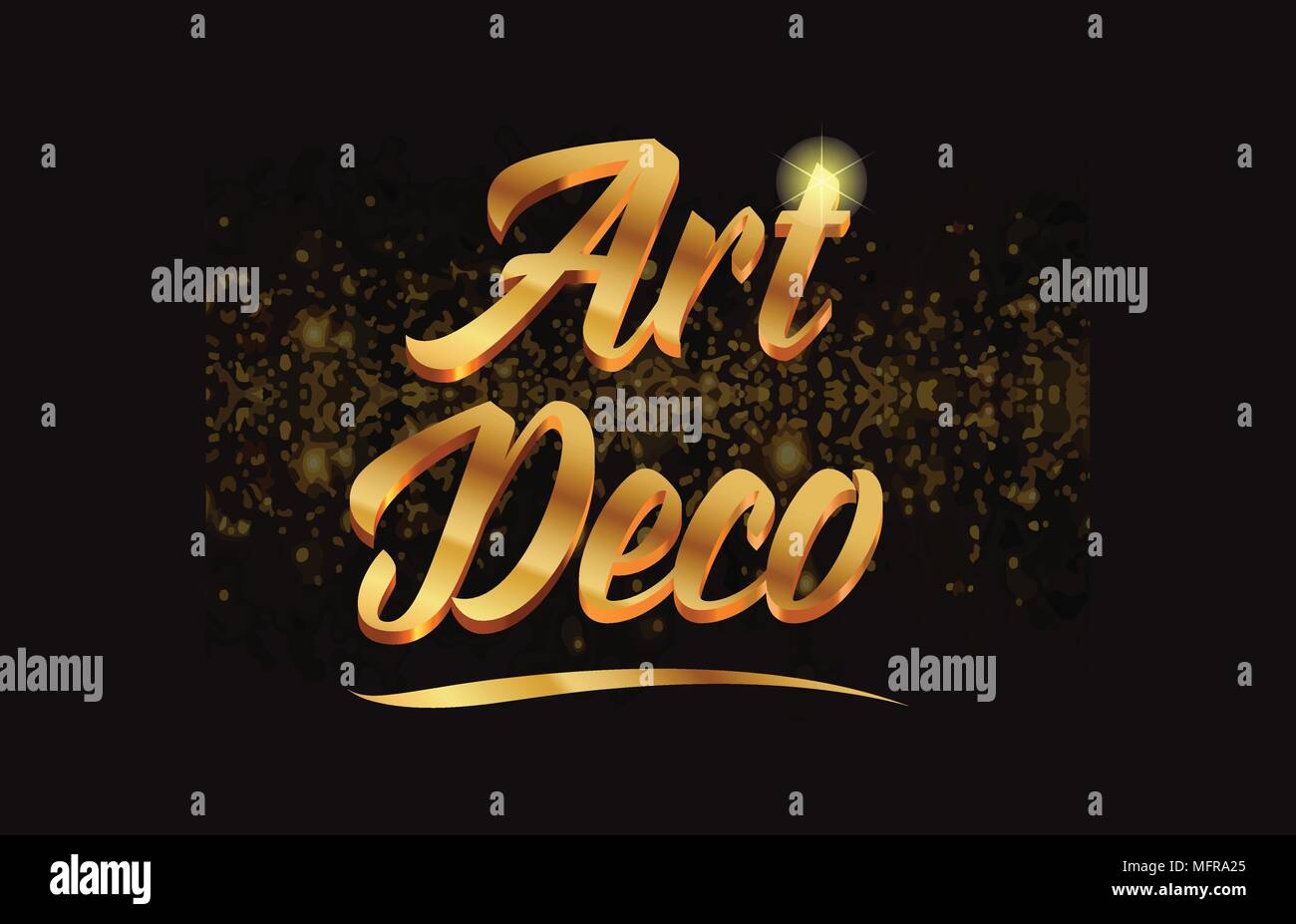 art deco gold word text with sparkle and glitter background suitable for card brochure or