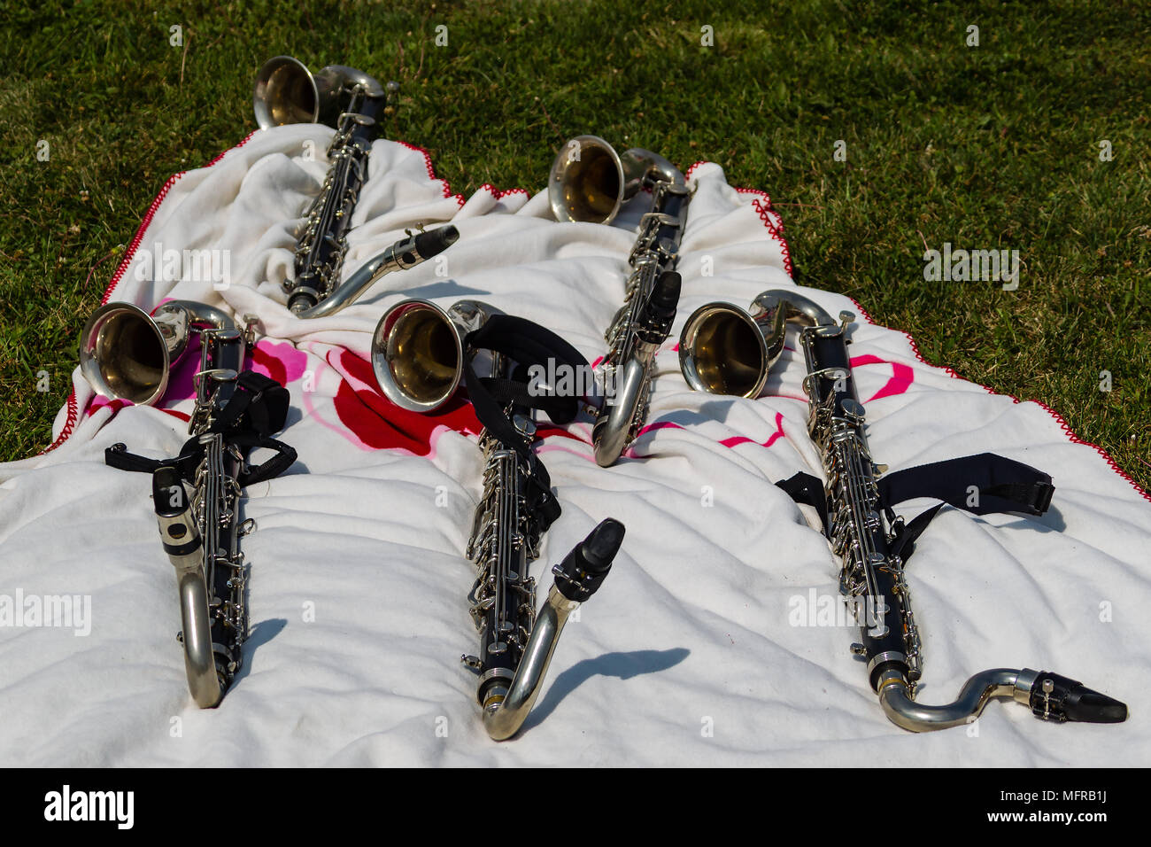 bass clarinets on a blanket in  the sunshine Stock Photo