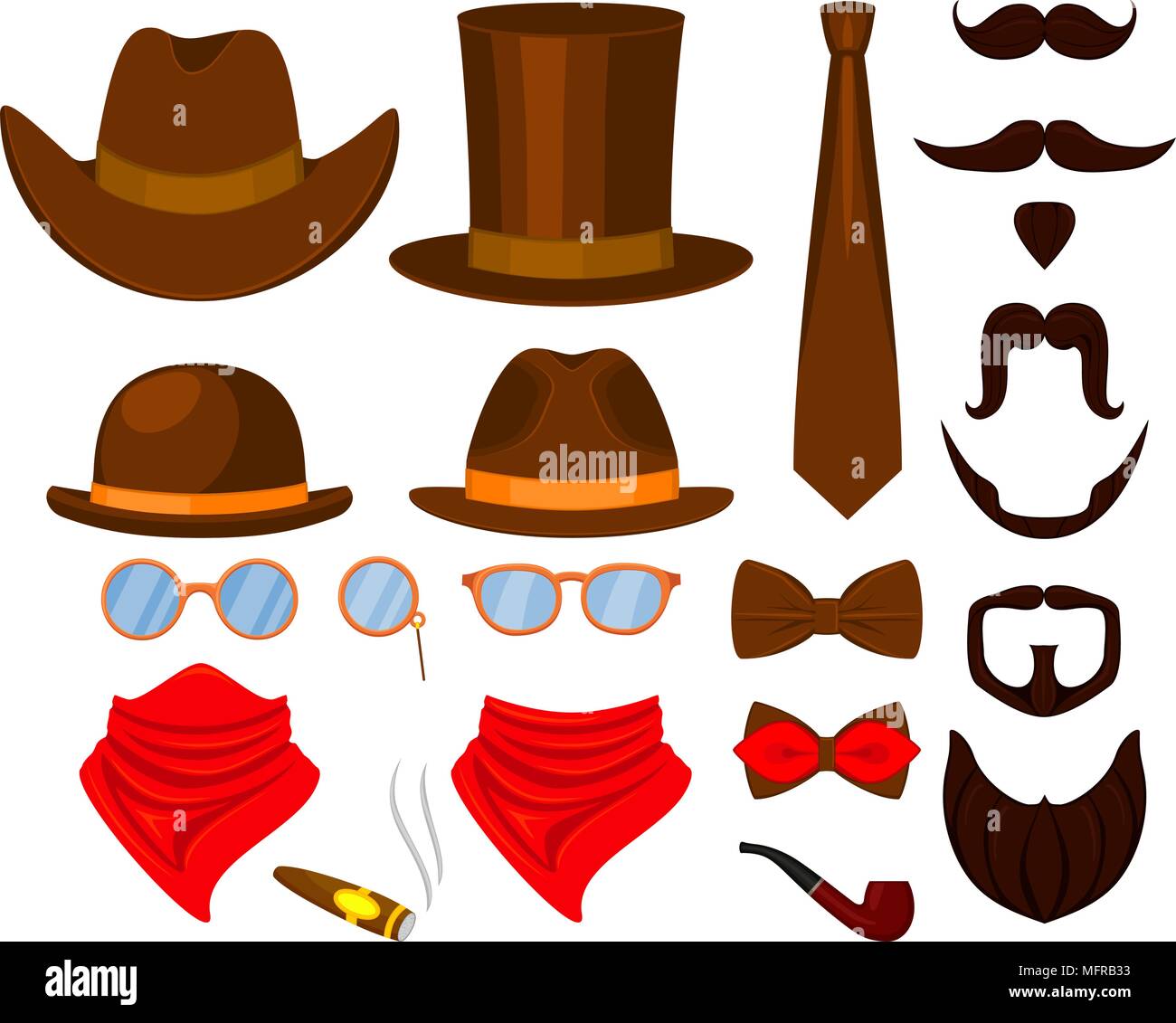 Colorful cartoon hipster 21 element set. Stock Vector