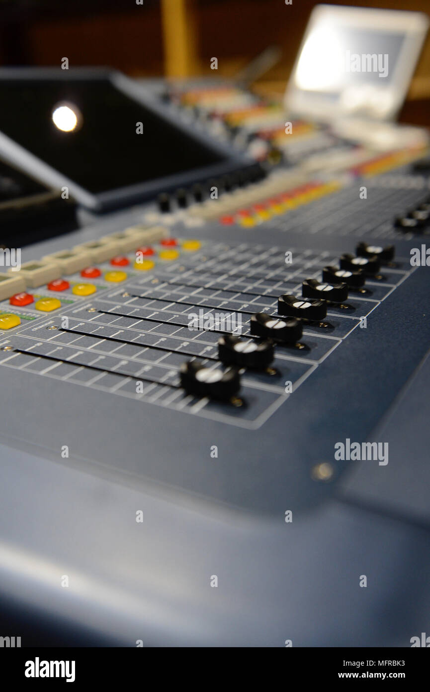 Close Ups of professional music mixing desks Stock Photo Alamy
