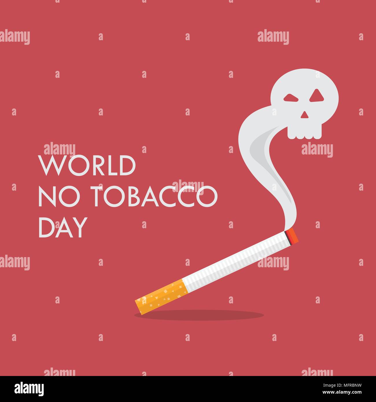 World no tobacco day. Cigarette with a smoke formed skull dead. Stop smoking concept. Vector illustration Stock Vector