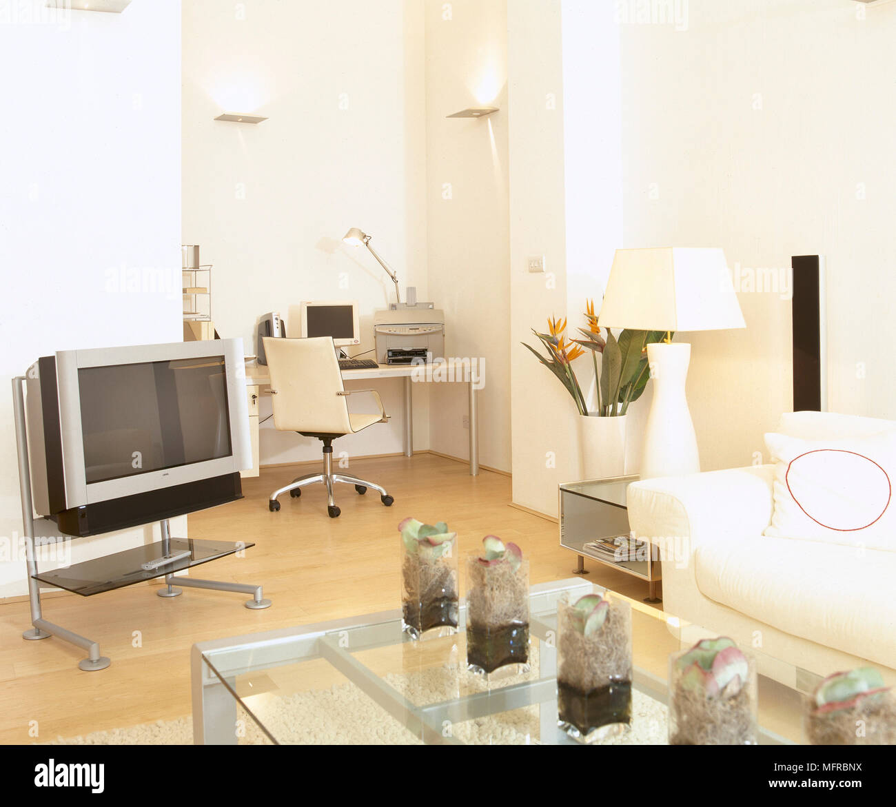 Sitting Room With Office Area Glass Coffee Table Sofa