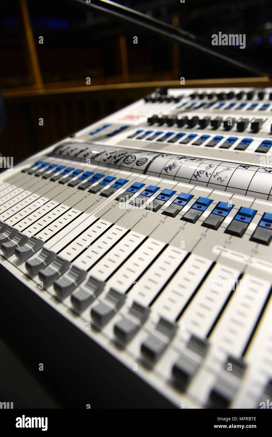 Close Ups of professional music mixing desks Stock Photo Alamy
