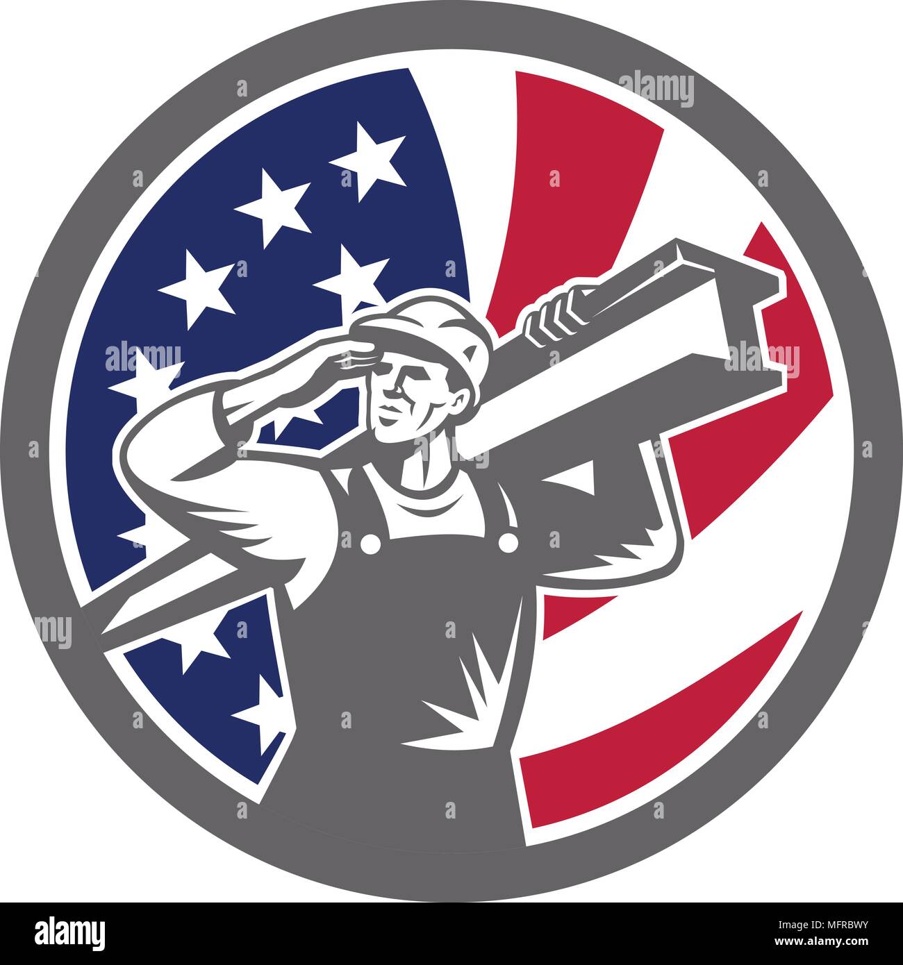 Icon retro style illustration of an American construction worker ...