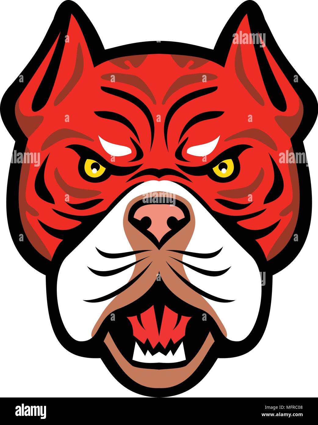 Mascot icon illustration of head of an angry Red Tiger Bulldog, an American dog breed with red nose viewed from front on isolated background in retro  Stock Vector
