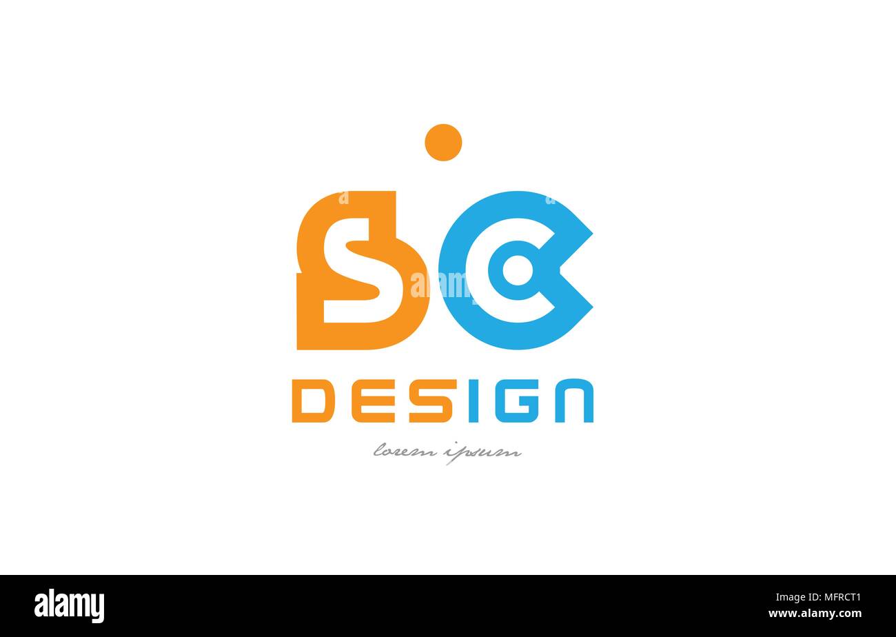 alphabet letter logo combination sc s c in orange and blue suitable for ...