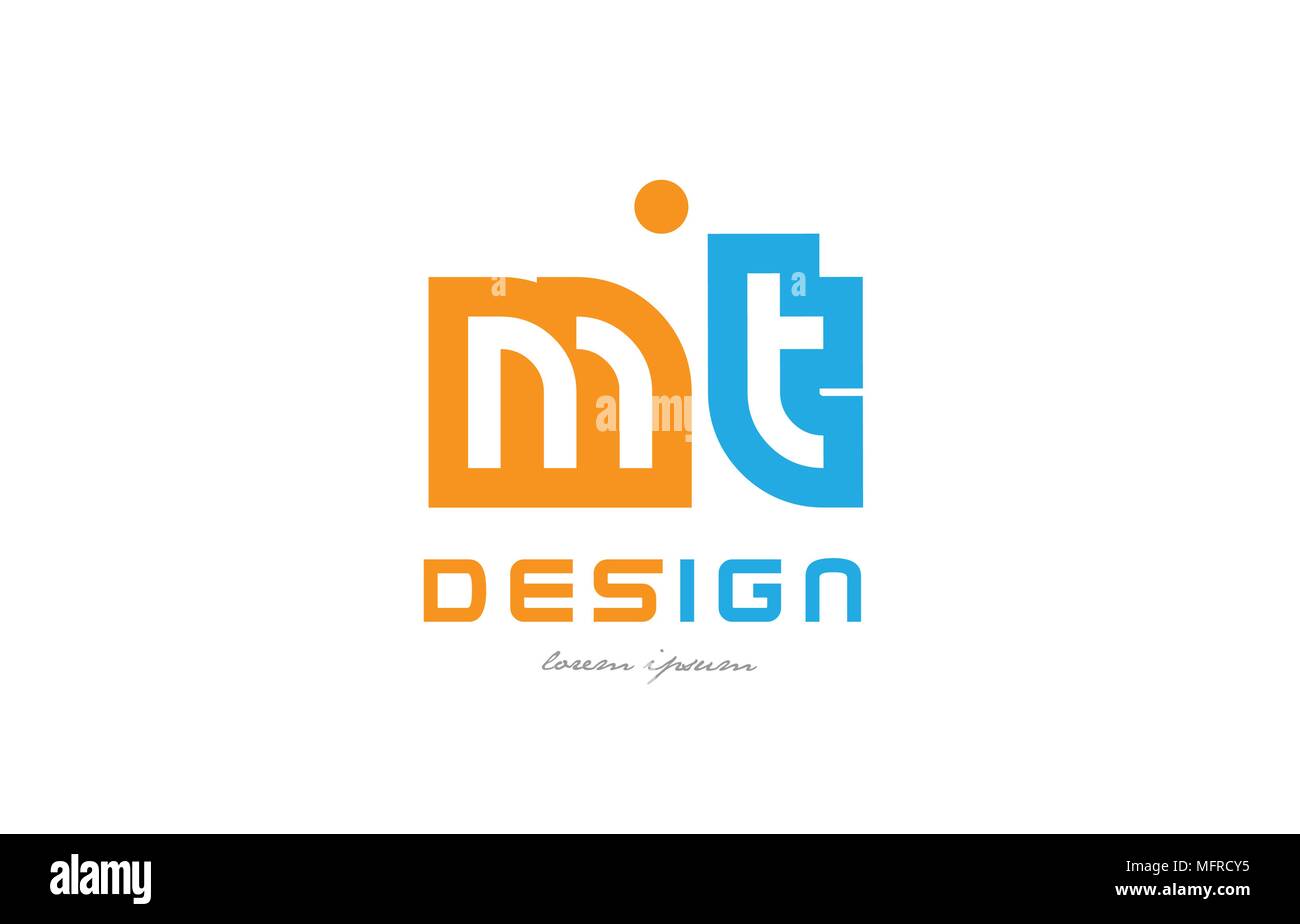 alphabet letter logo combination mt m t in orange and blue suitable for a business or company Stock Vector
