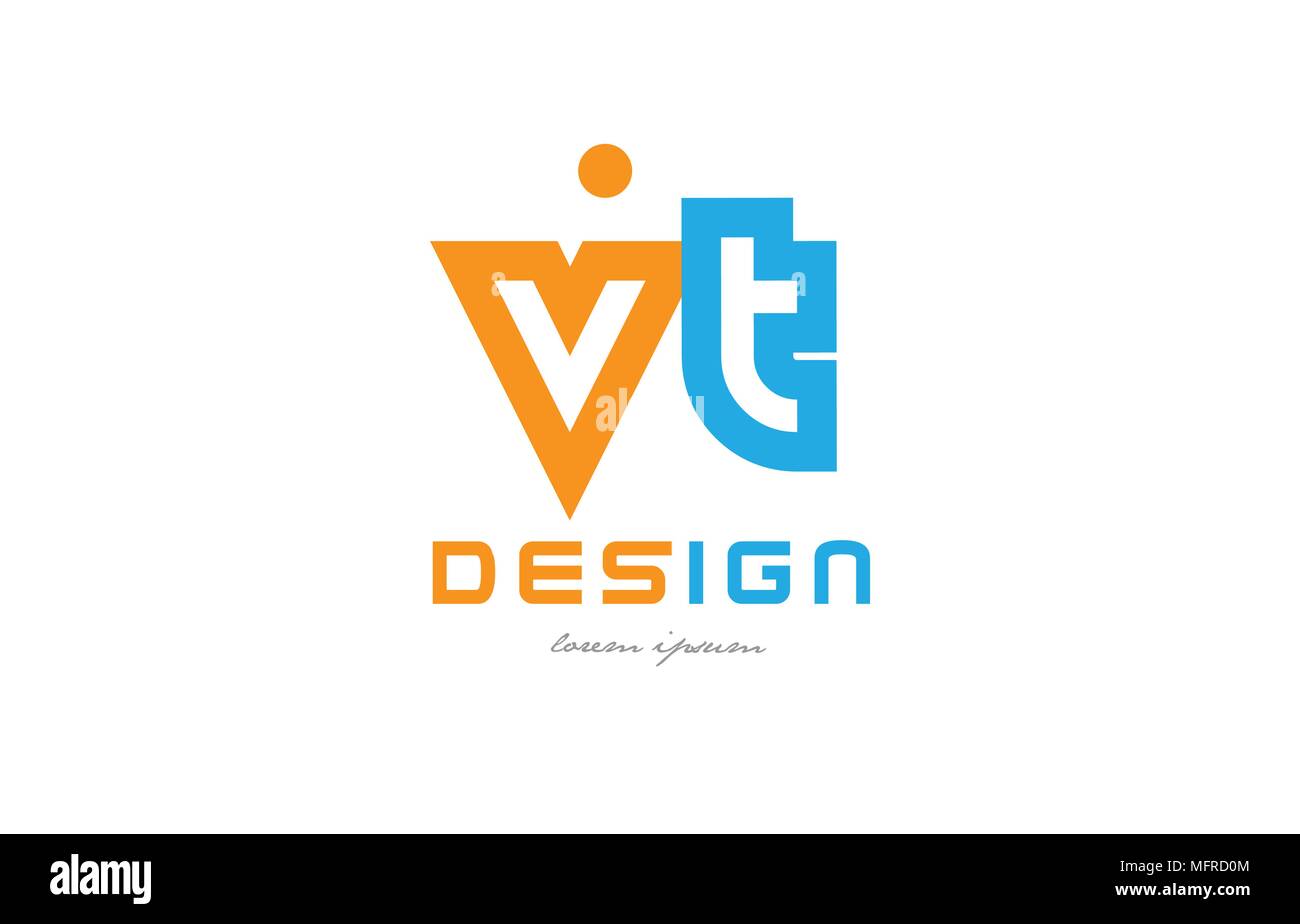 alphabet letter logo combination vt v t in orange and blue suitable for a business or company Stock Vector