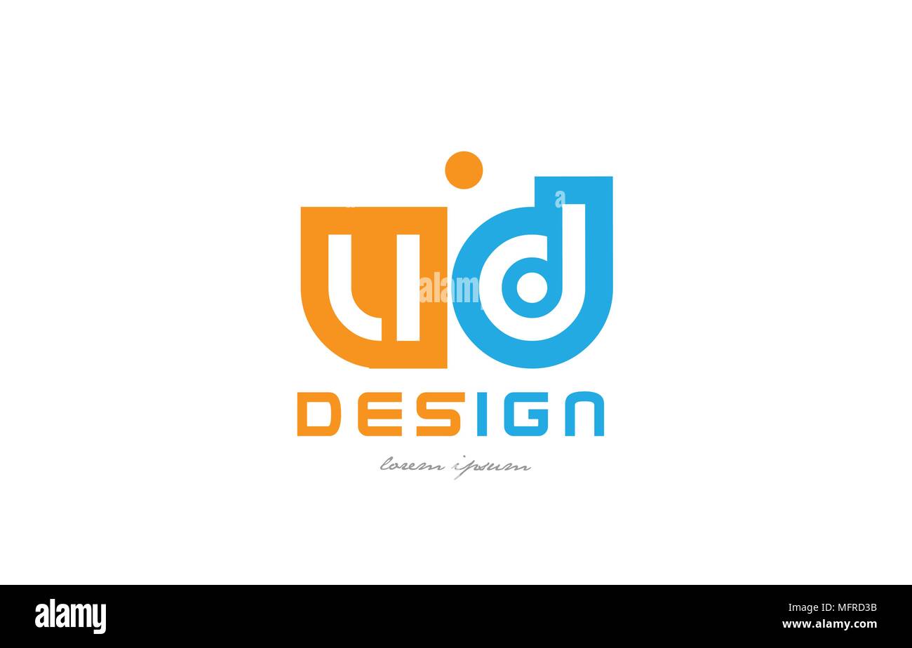 alphabet letter logo combination ud u d in orange and blue suitable for a business or company Stock Vector