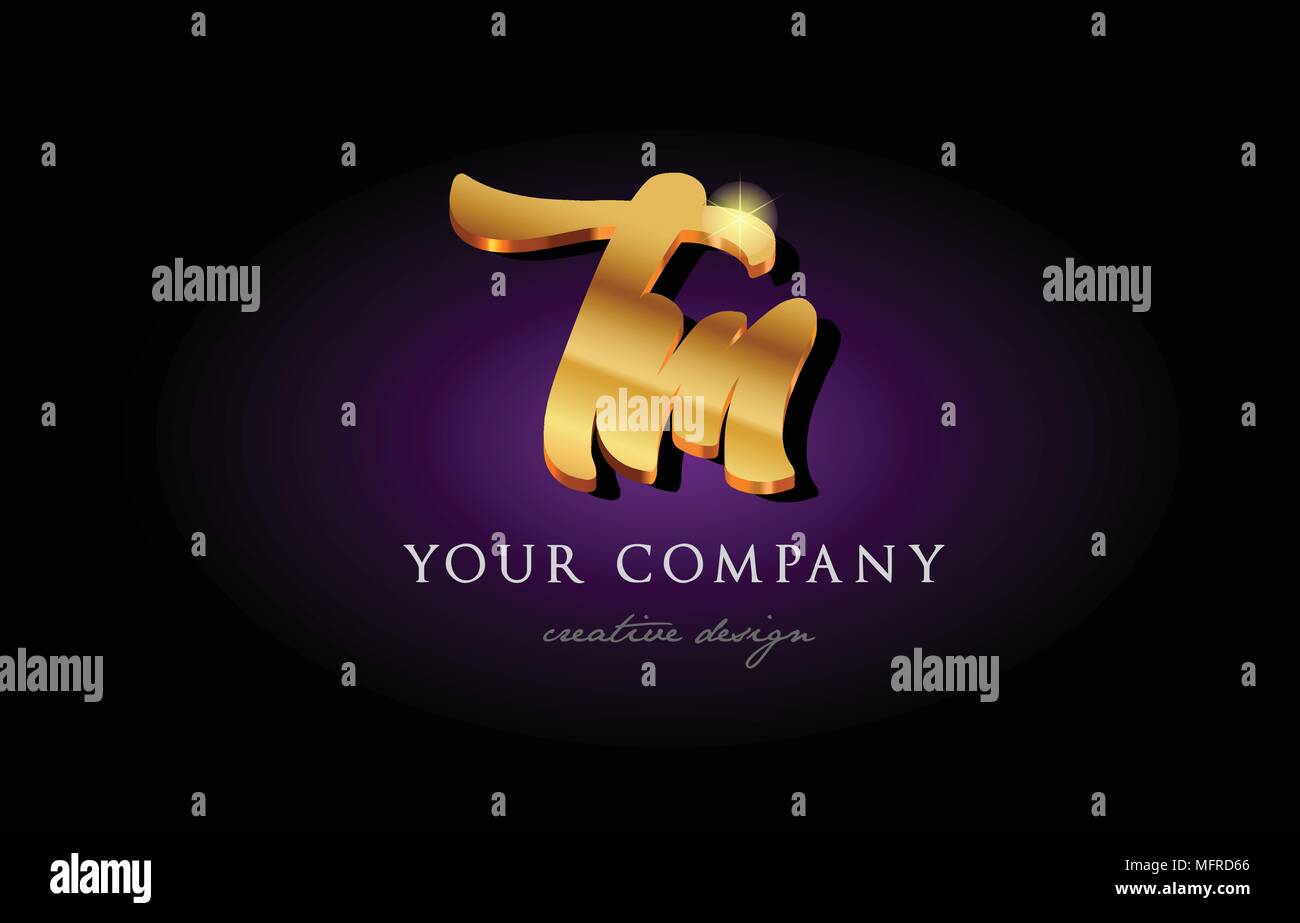 tm t m alphabet combination letter logo in gold golden 3d metal ...