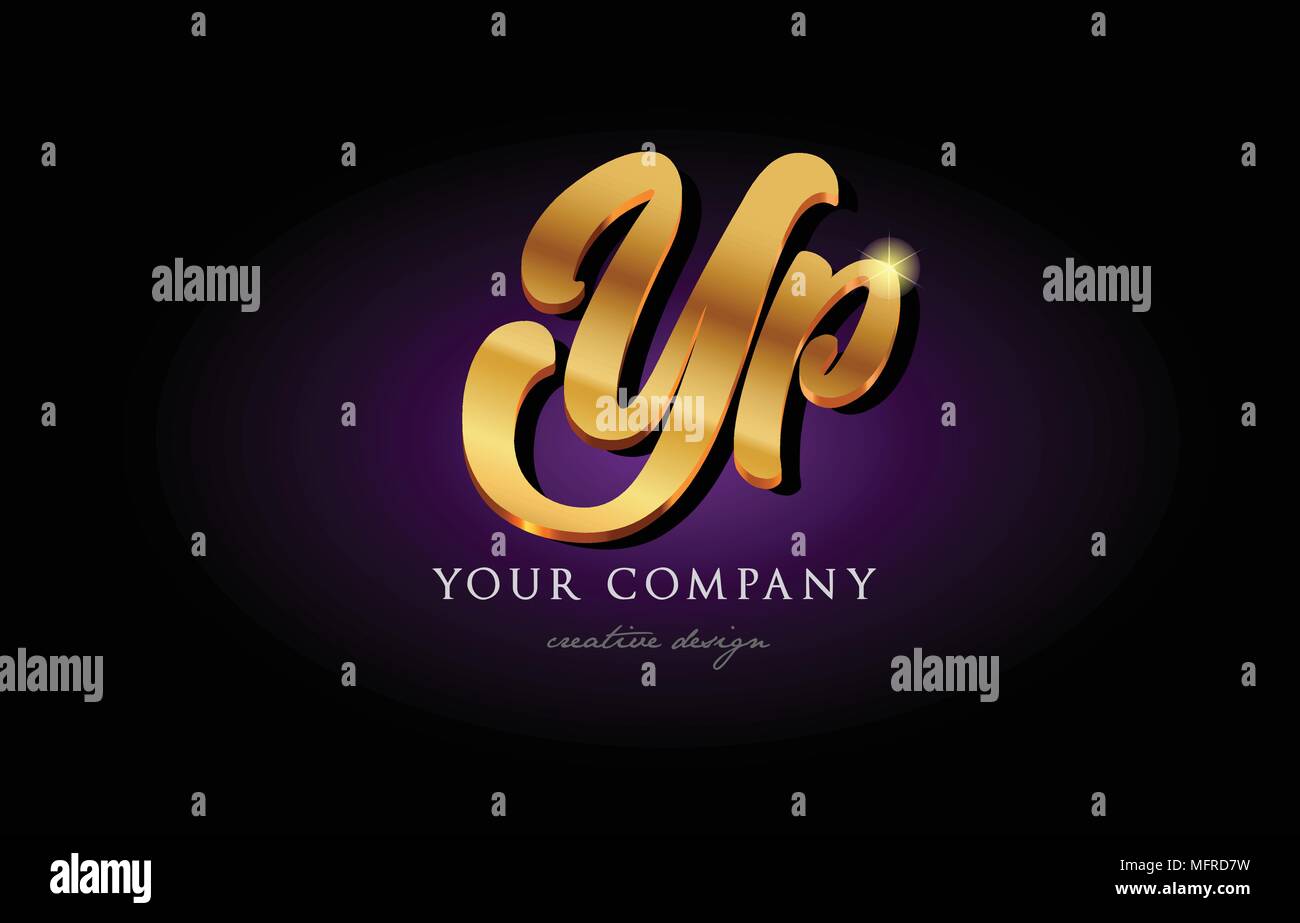 yp  y p alphabet combination letter logo in gold golden 3d metal beautiful typography suitable for banner brochure design Stock Vector