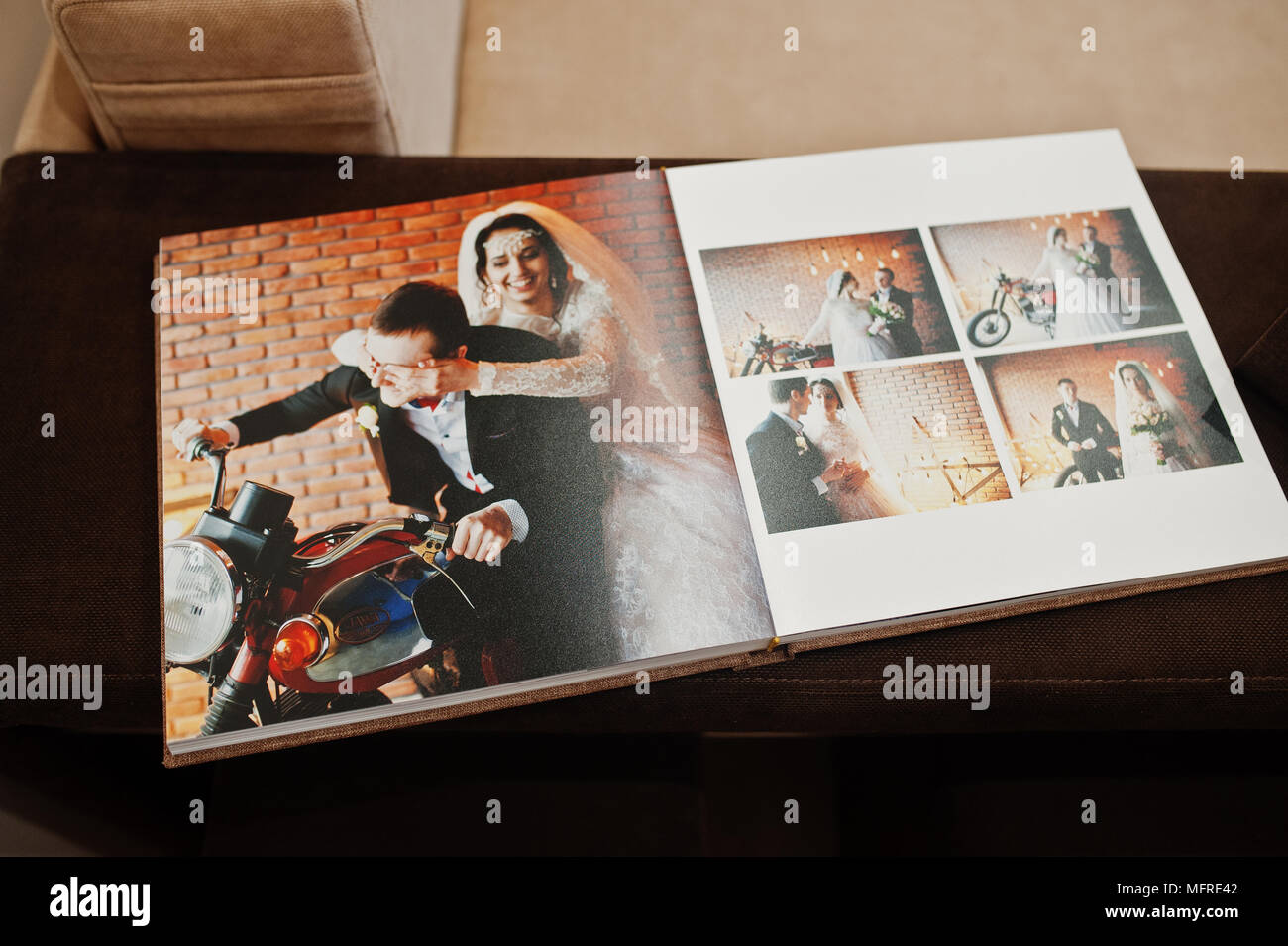 Open pages of wedding book or album Stock Photo Alamy