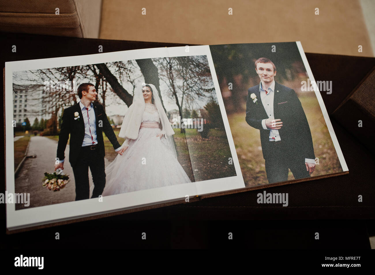 Open pages of wedding book or album Stock Photo Alamy