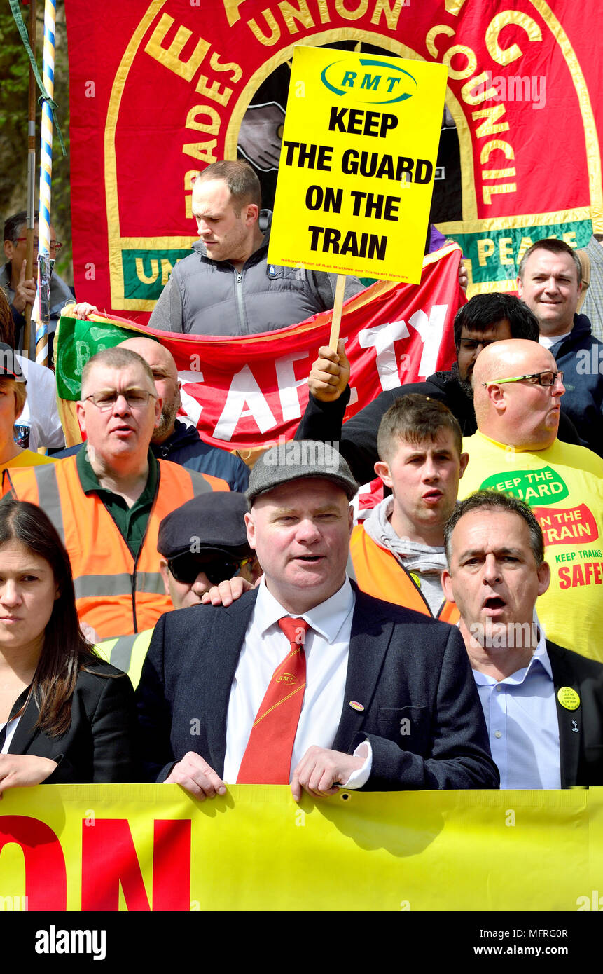 Steve Hedley, RMT union Senior Assistant General Secretary at a protest in Westminster on the second anniversary of Britain's longest-running dispute  Stock Photo