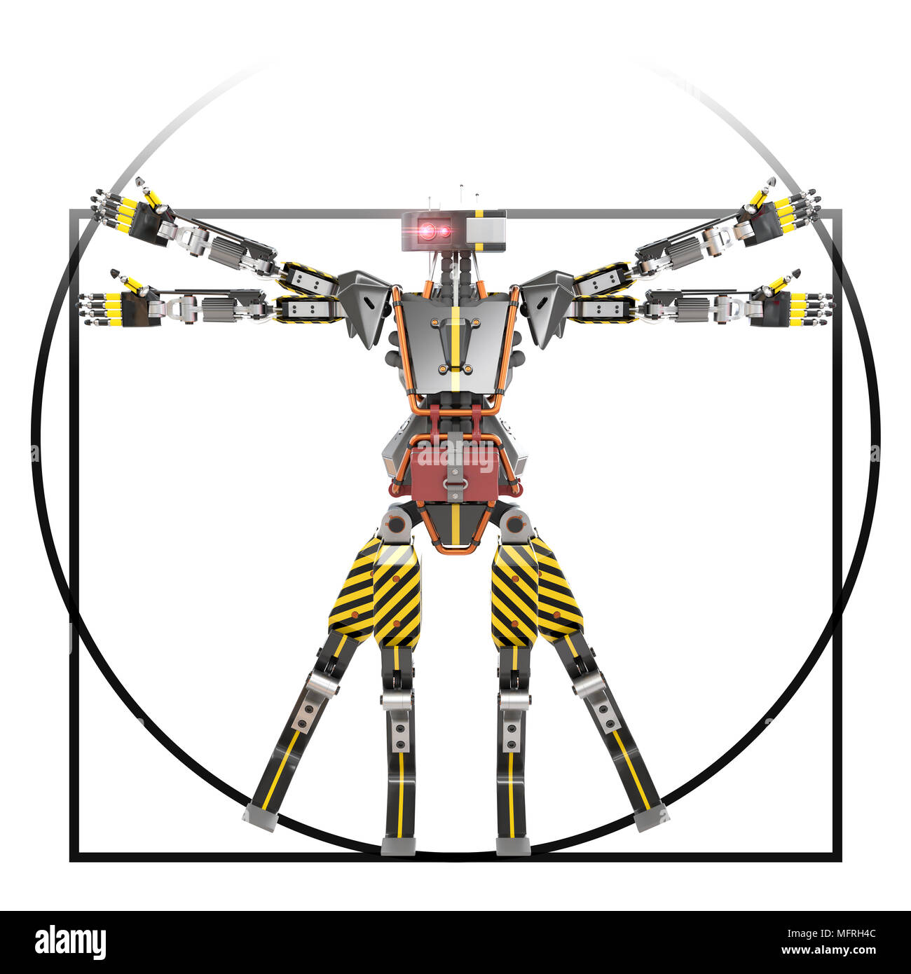 Vitruvian robot worker, 3d rendering Stock Photo