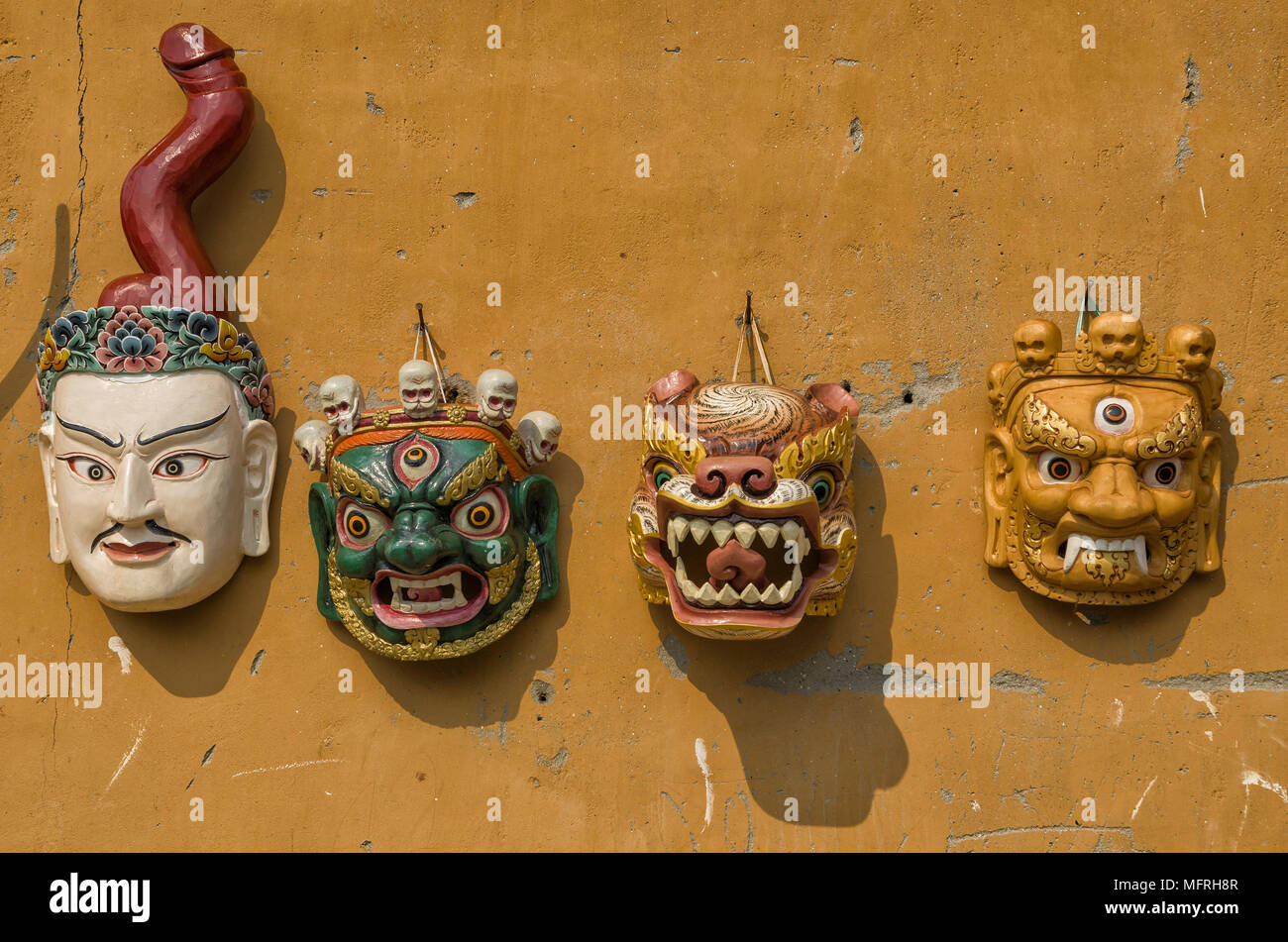 Famous bhutanese character masks - colorful mask from bhutanese