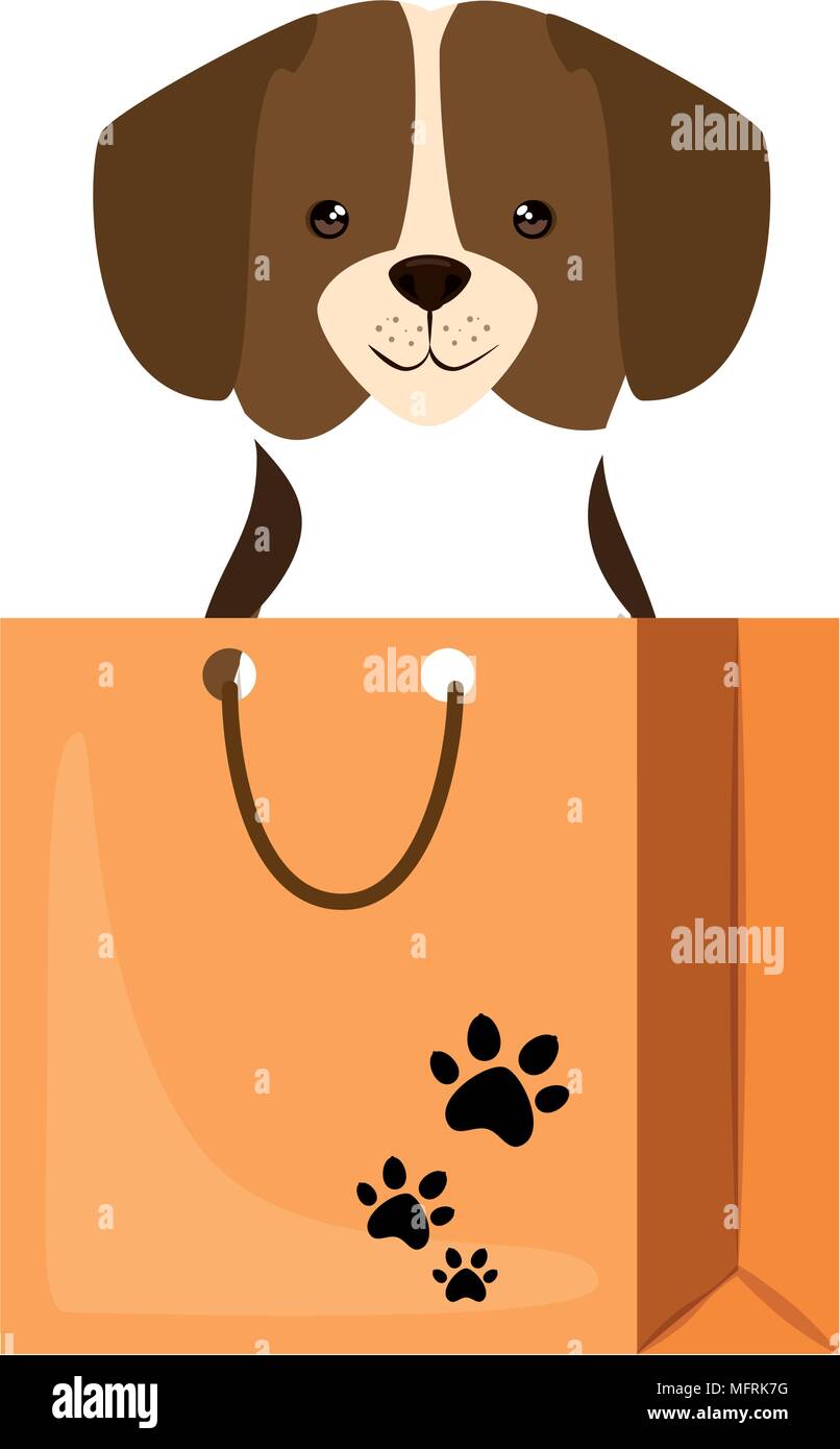 cute dog in shopping bag character vector illustration design Stock