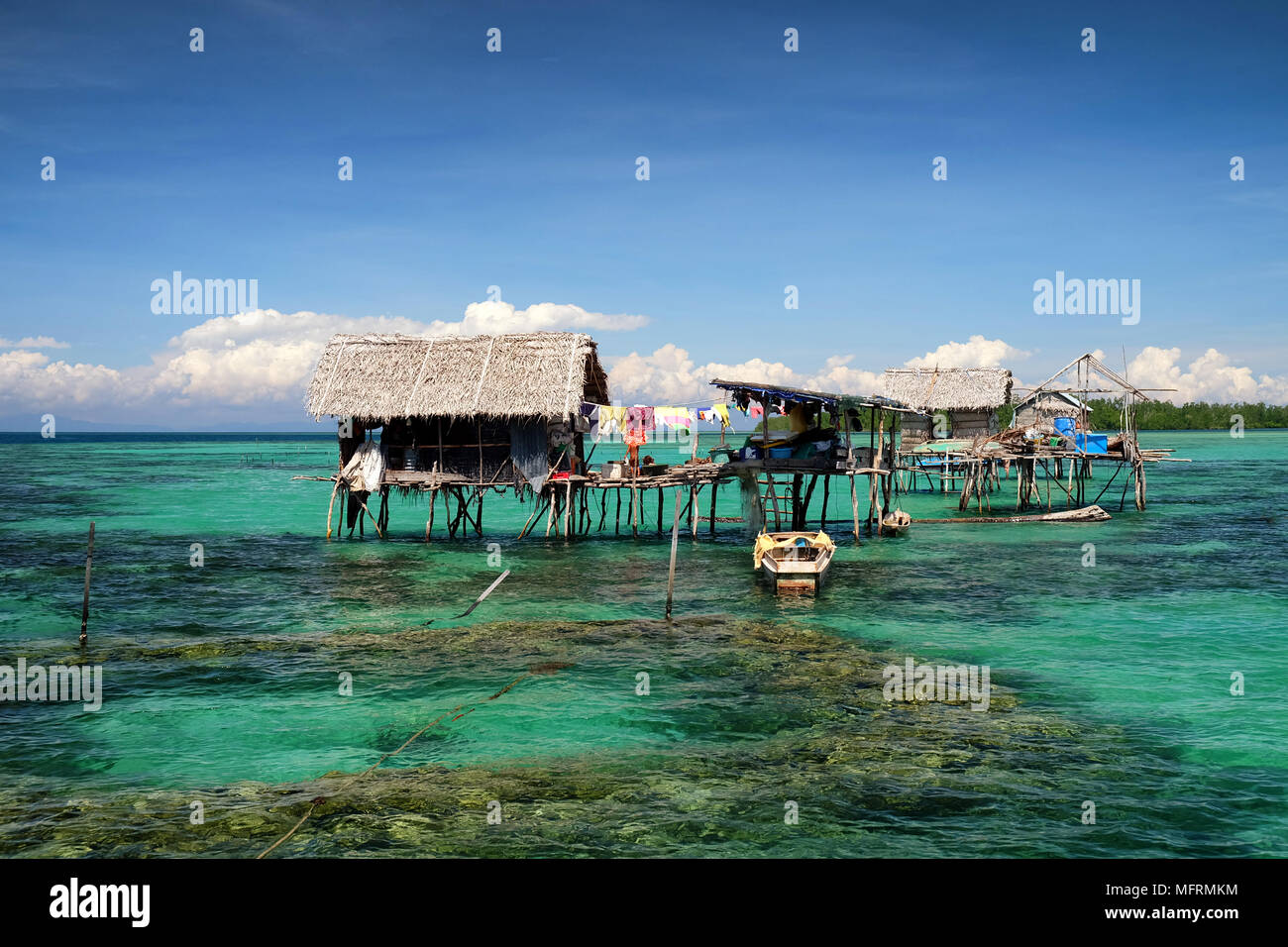 A scenery of sea gypsies or bajau laut house at Tebah Batang Village, Lahad Datu, Sabah, Borneo. Stock Photo