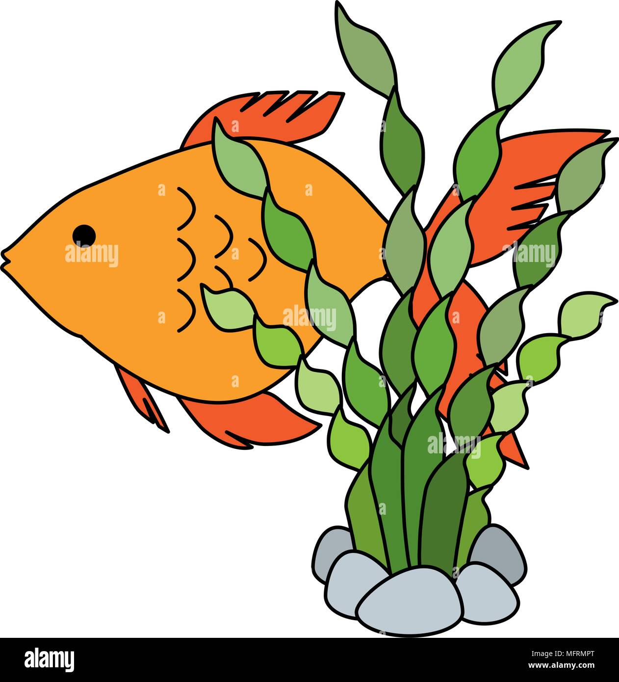 cute ornamental fish with seaweed vector illustration design Stock