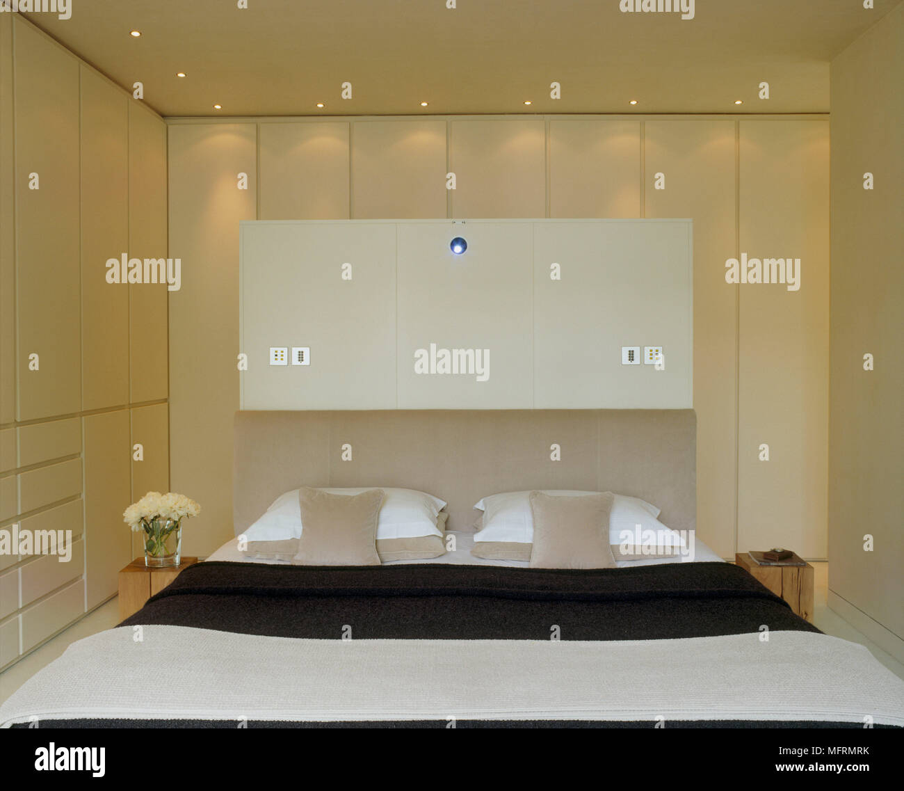 A Modern Minimalist Bedroom A Double Bed With Upholstered
