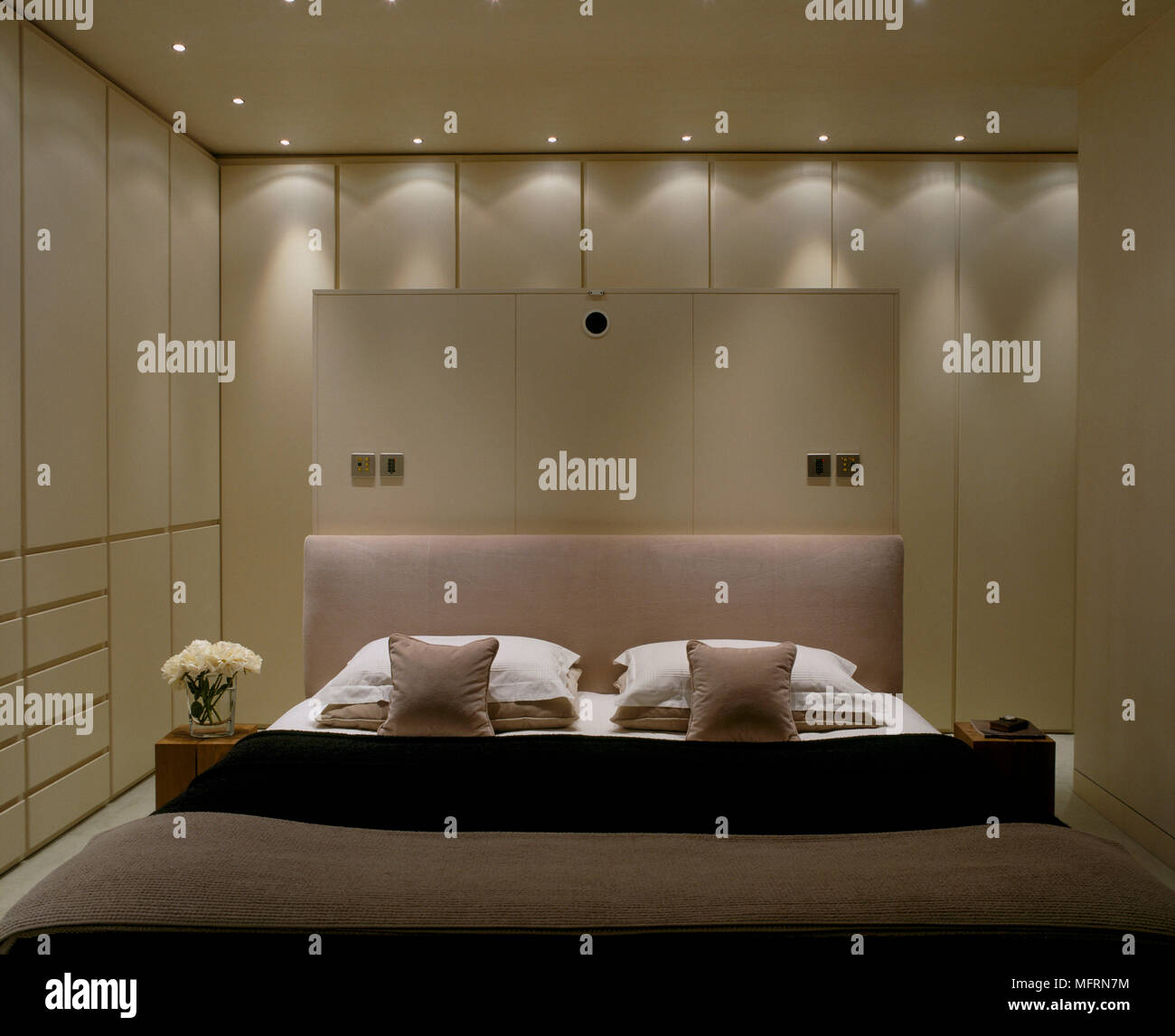 A Detail Of A Modern Bedroom Double Bed With Upholstered