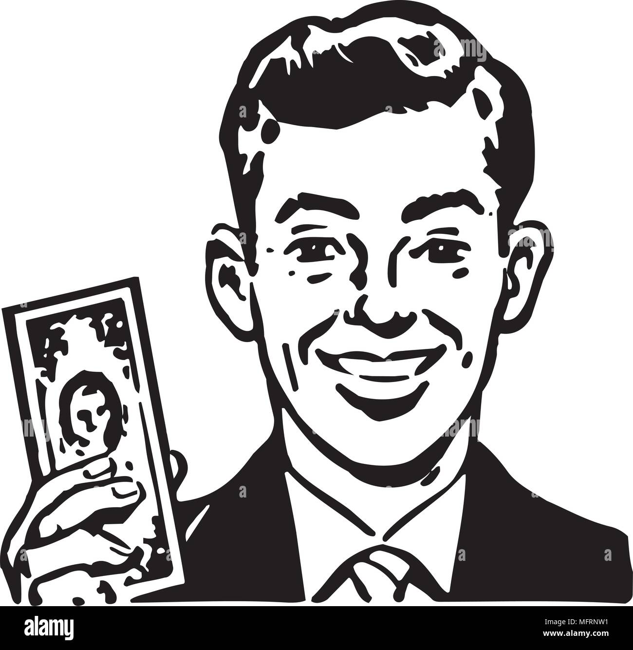 Man With Billion Dollar Bill - Retro Clipart Illustration Stock Vector