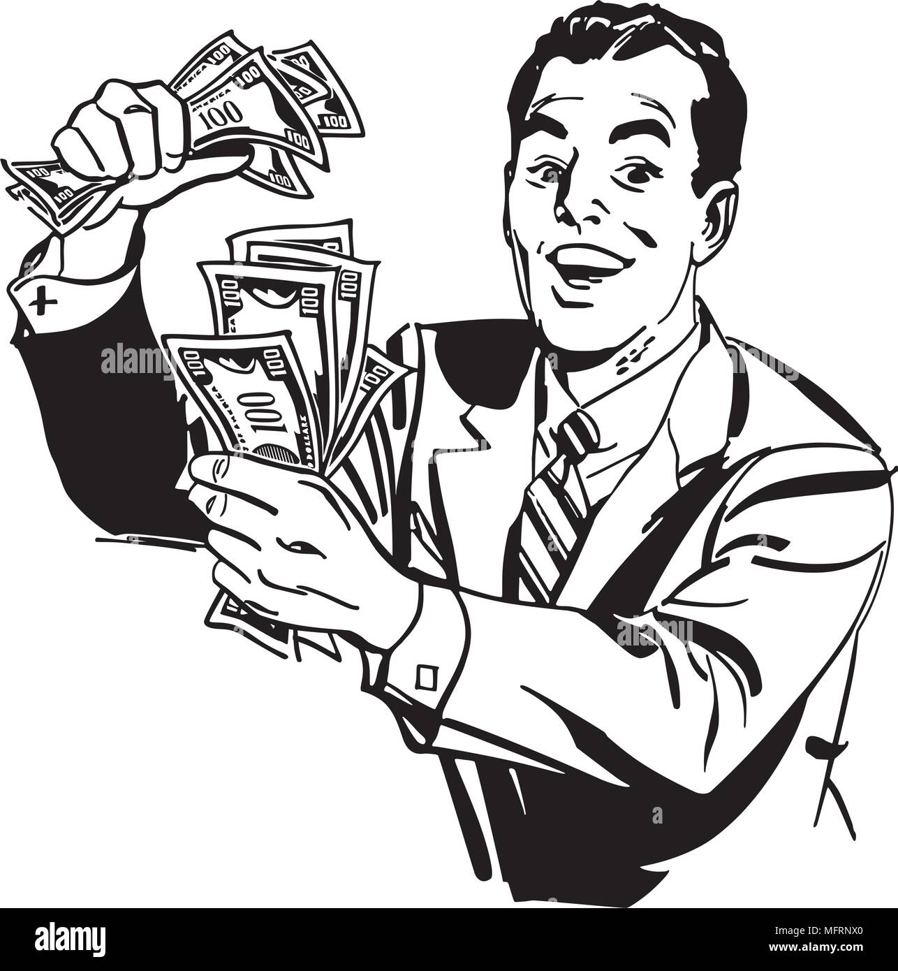 Man With Cash - Retro Clipart Illustration Stock Vector