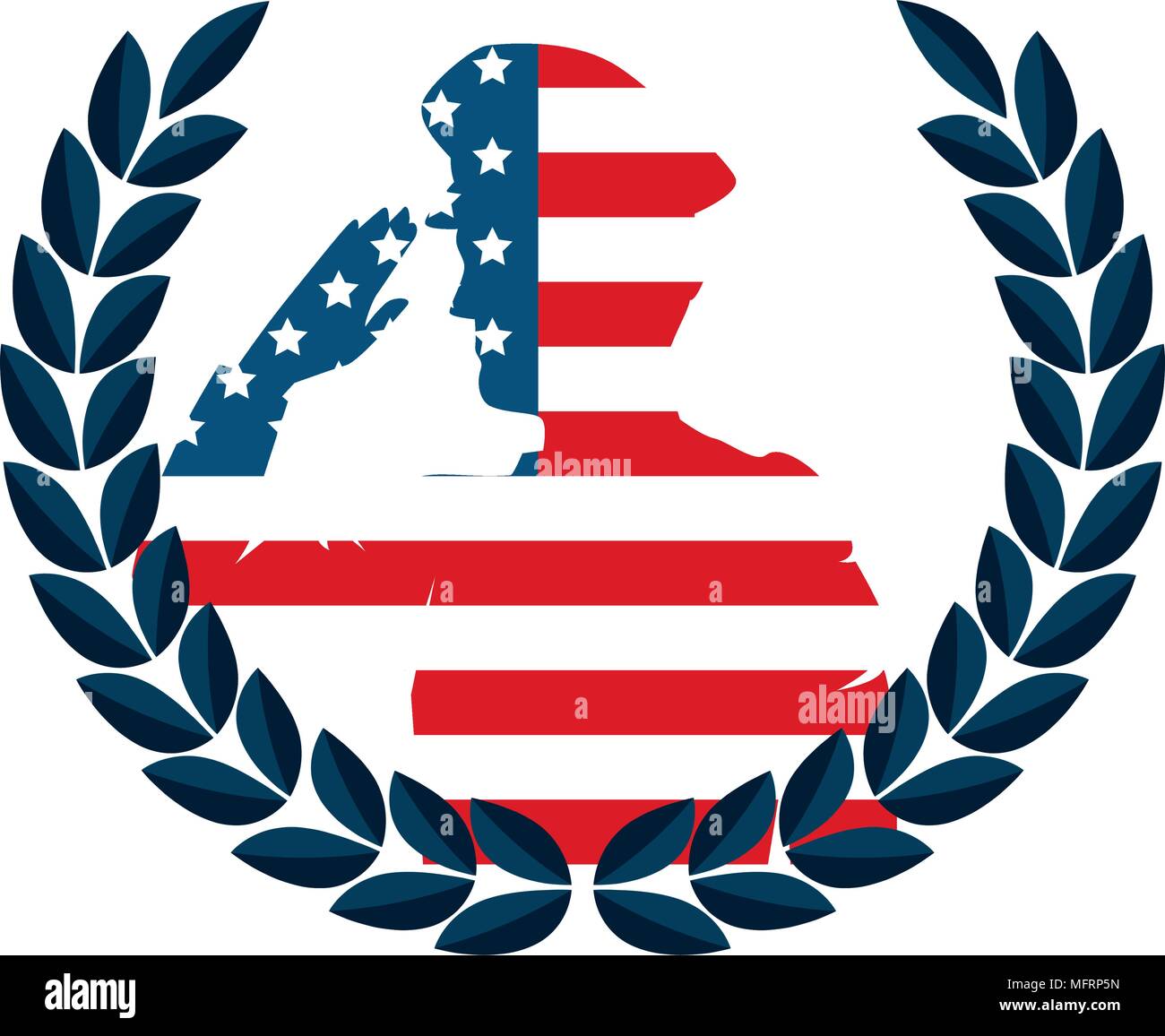 silhouette of military saluting with USA flag and wreath vector ...