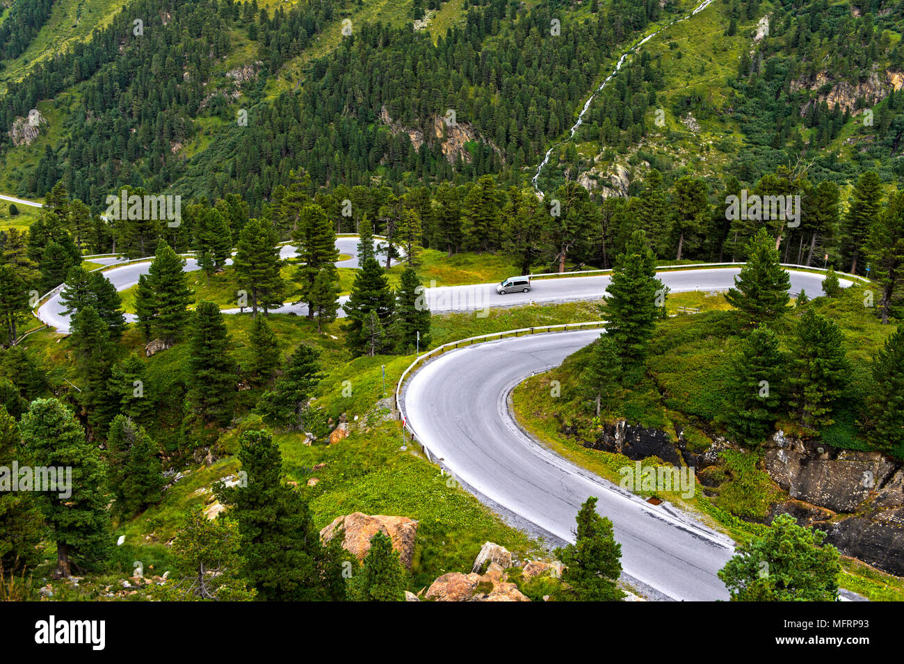 Hairpin curves of Kaunertaler Gletscherstrasse, Kaunertal, Tyrol, Austria Stock Photo