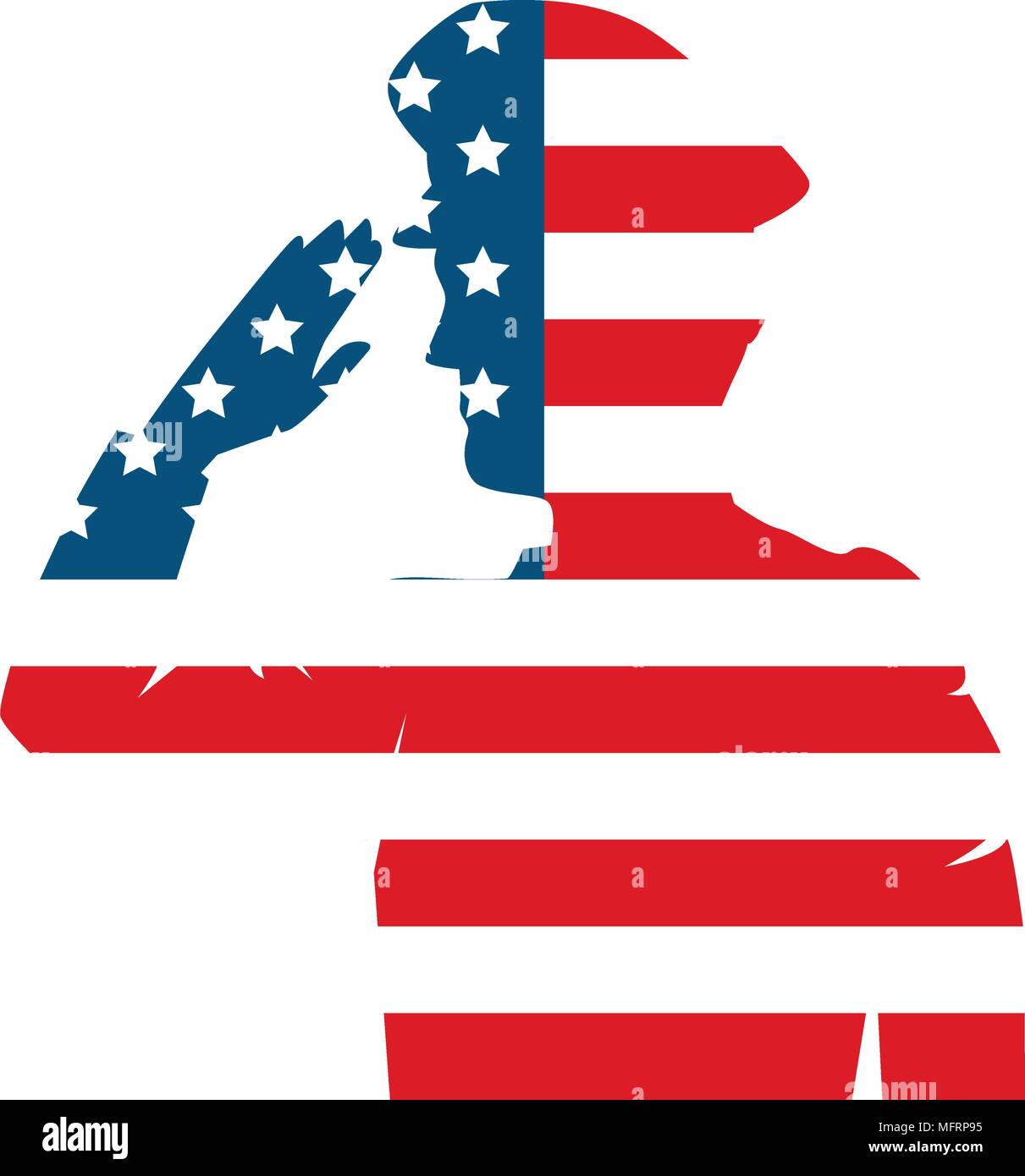 silhouette of military saluting with USA flag vector illustration ...