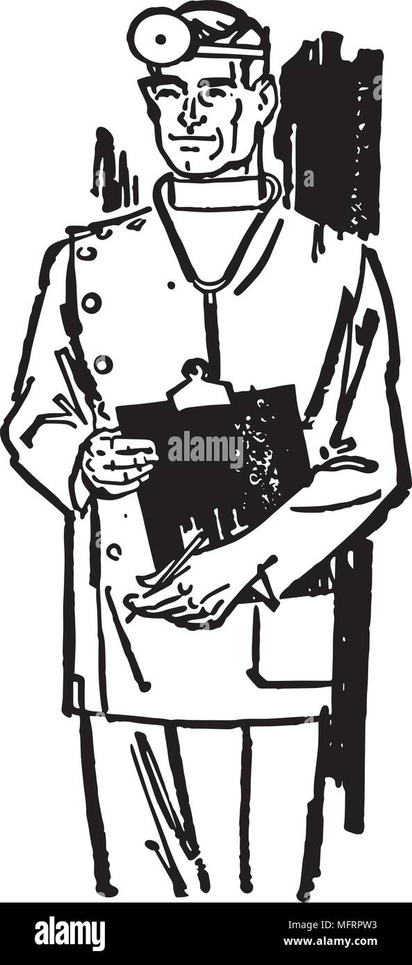 Medical Doctor With Chart - Retro Clipart Illustration Stock Vector