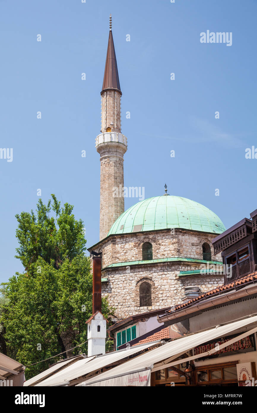 A mosque's dome and minaret in Old Town, Sarajevo, Bosnia and Herzegovina Stock Photo