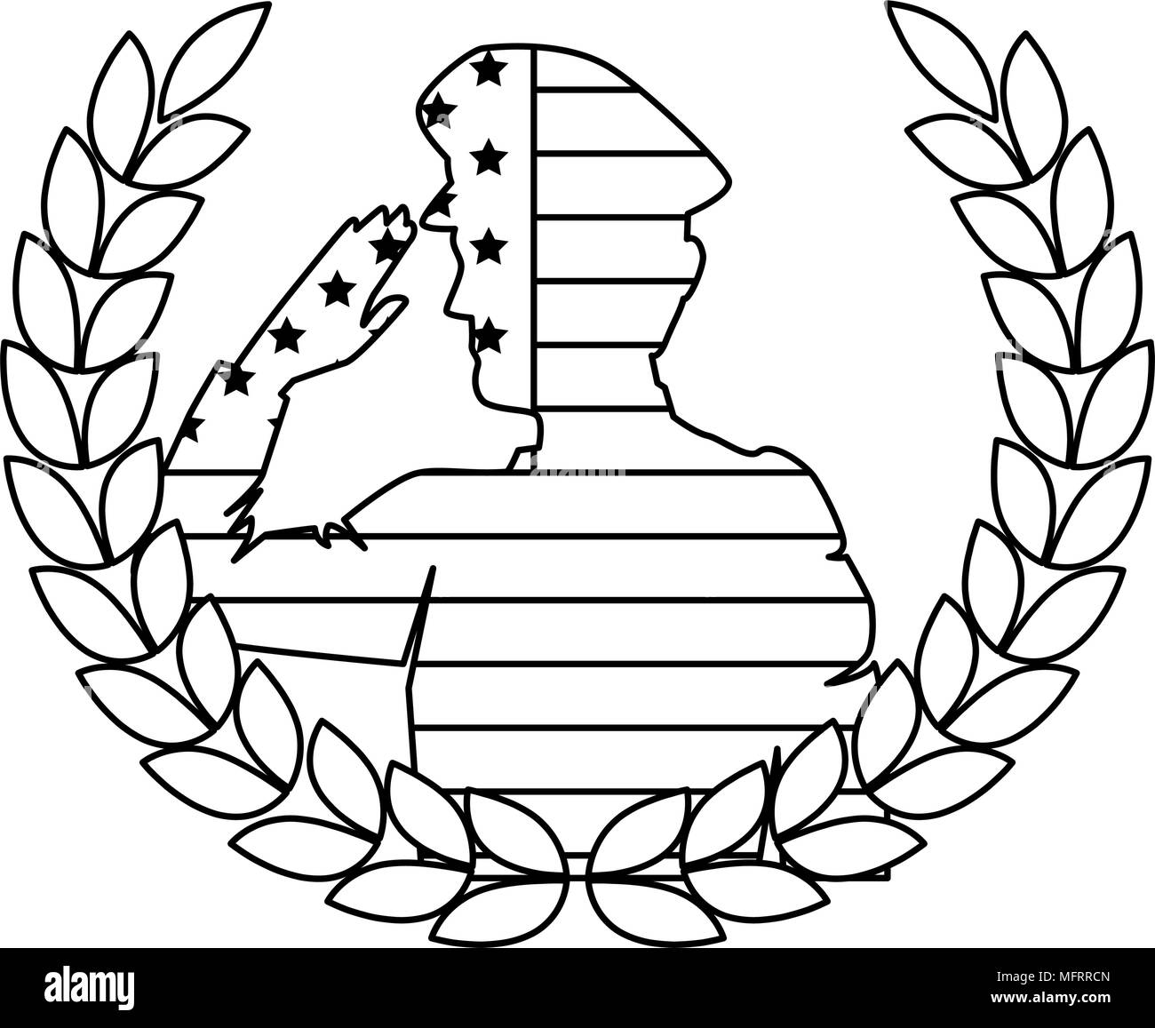 silhouette of military saluting with USA flag and wreath vector ...