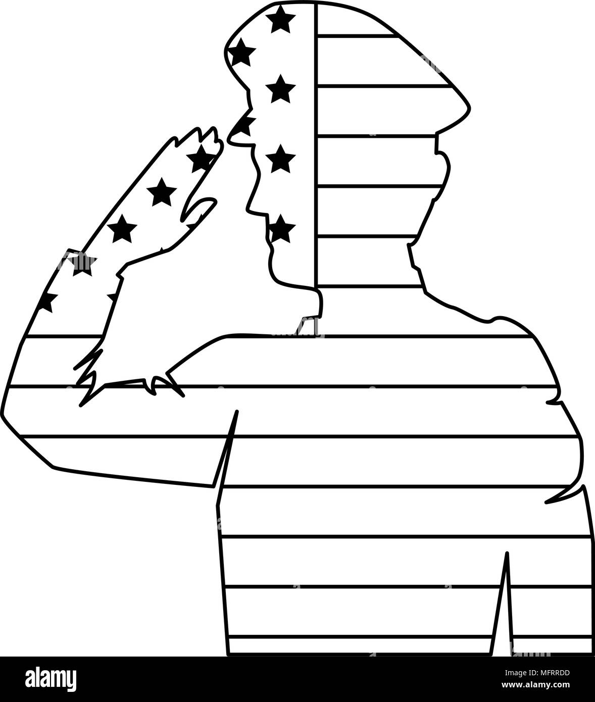 silhouette of military saluting with USA flag vector illustration ...