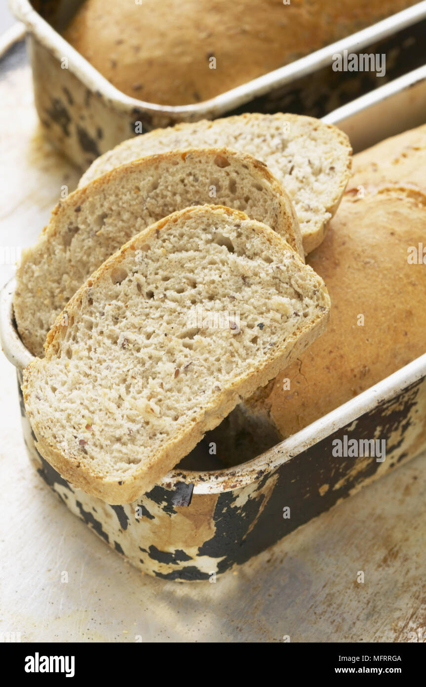Freshly sliced home baked farmhouse bread Stock Photo